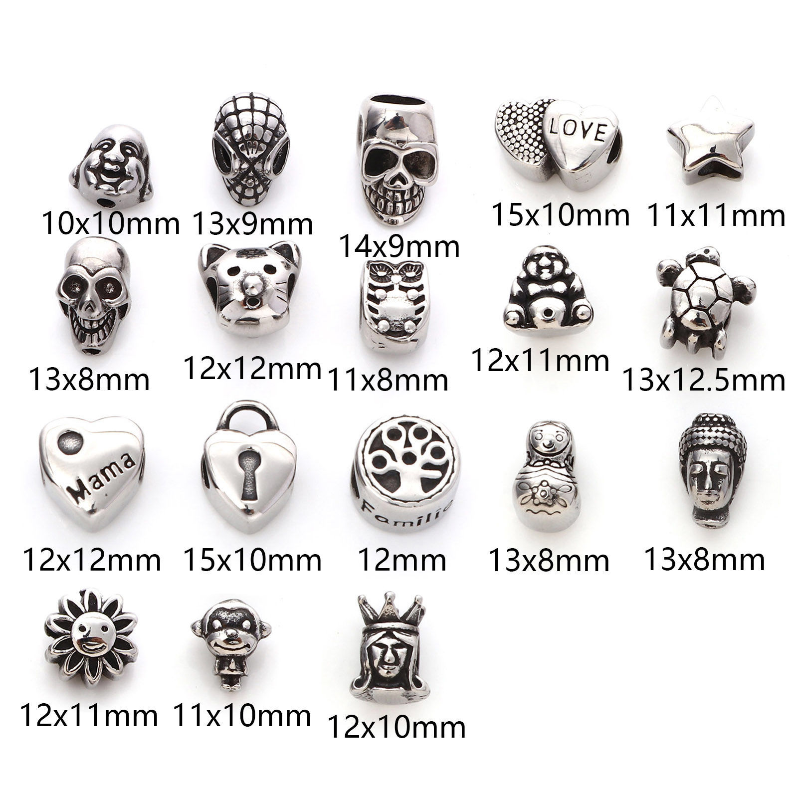 Image de Perles en 304 Acier Inoxydable Argent Vieilli 1 Pièce