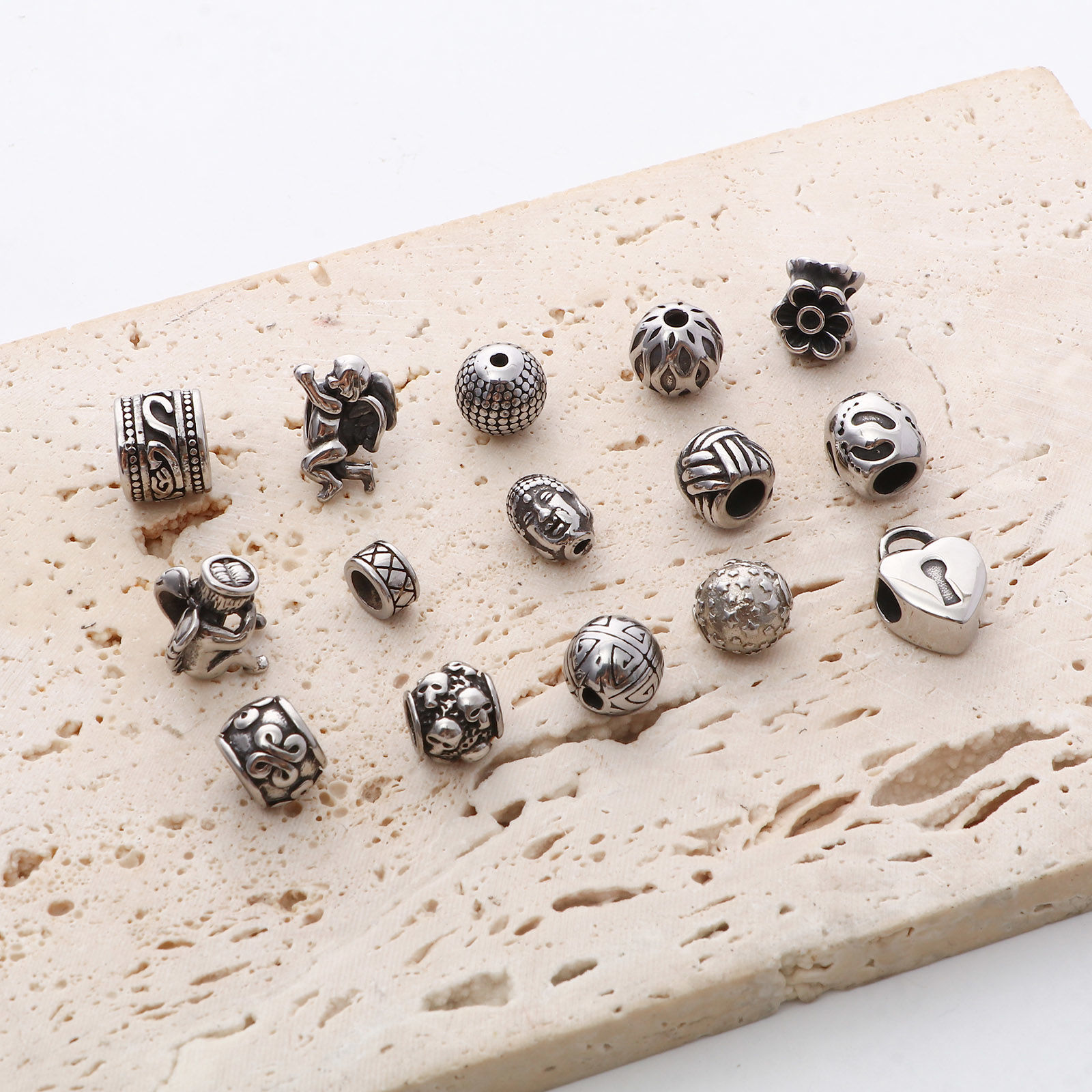 Image de Perles en 304 Acier Inoxydable Argent Vieilli 1 Pièce