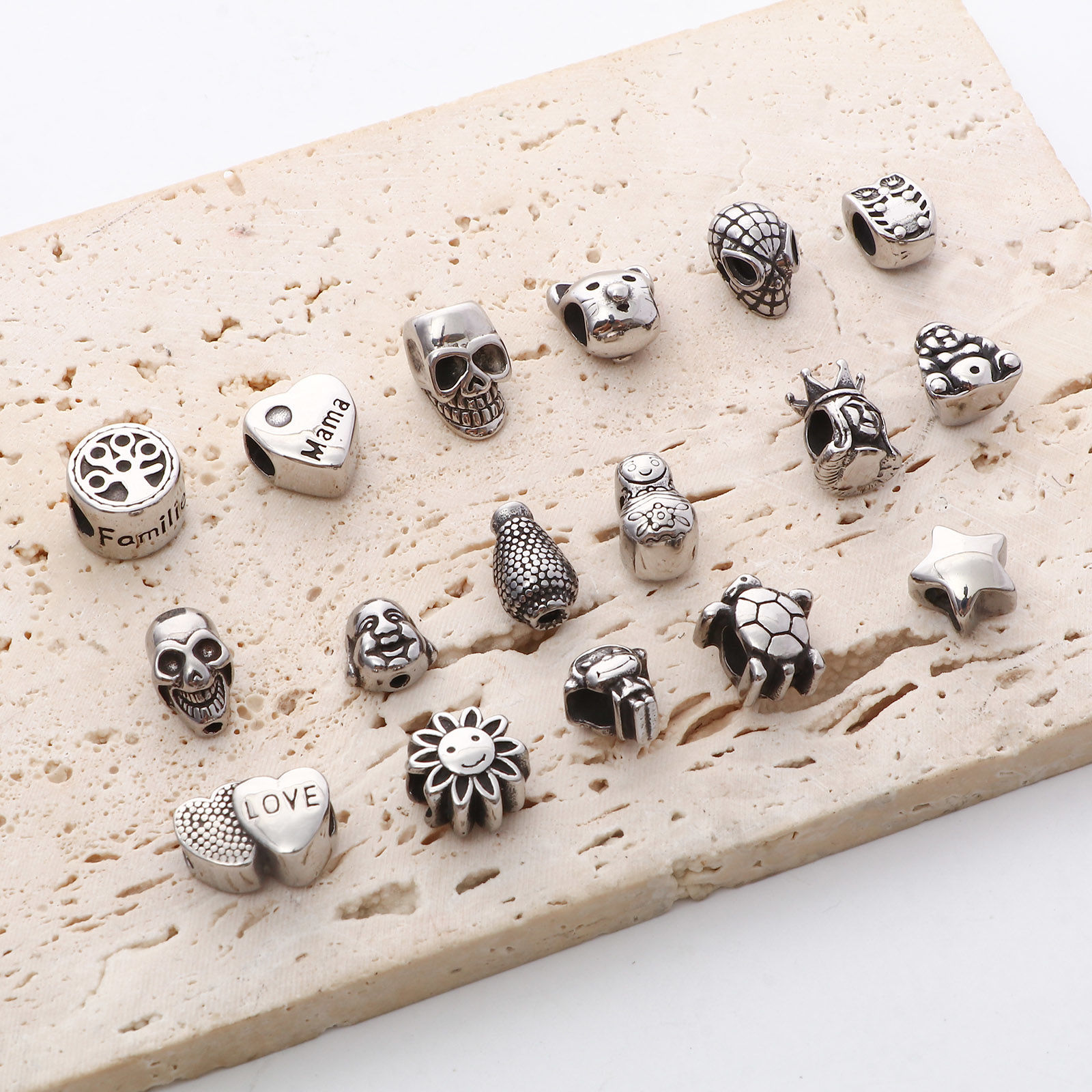Image de Perles en 304 Acier Inoxydable Argent Vieilli 1 Pièce