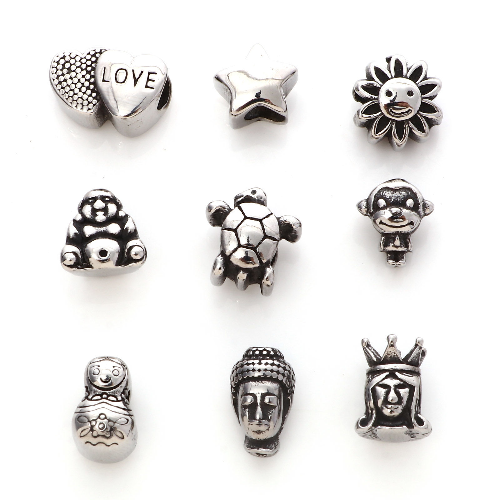 Image de Perles en 304 Acier Inoxydable Argent Vieilli 1 Pièce