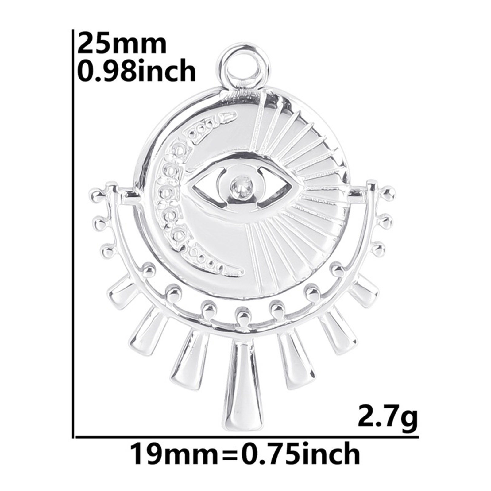 Picture of 304 Stainless Steel Religious Charms Multicolor Evil Eye Moon 25mm x 19mm