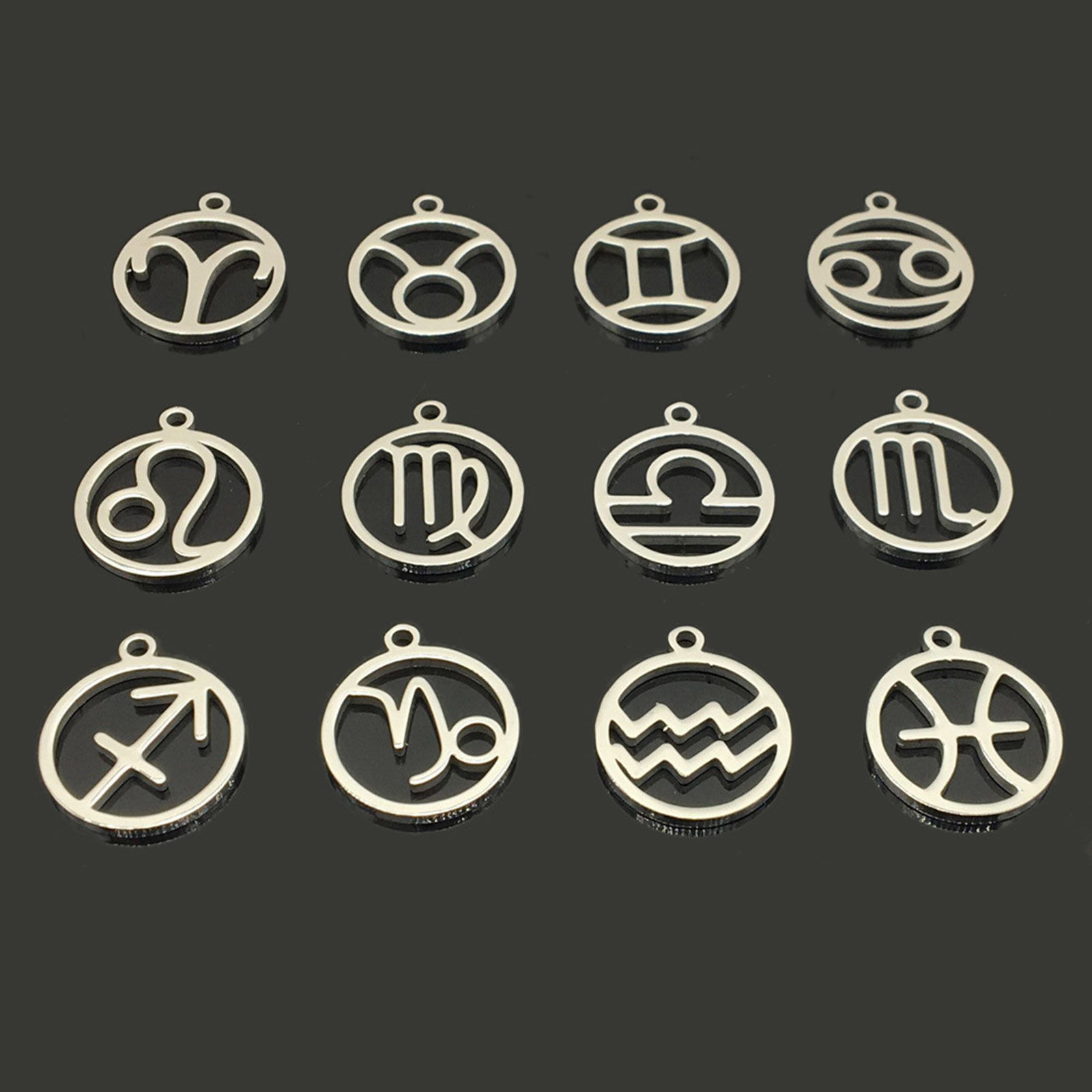 Picture of 202 Stainless Steel Charms Silver Tone Round Constellation Hollow 18mm x 16mm