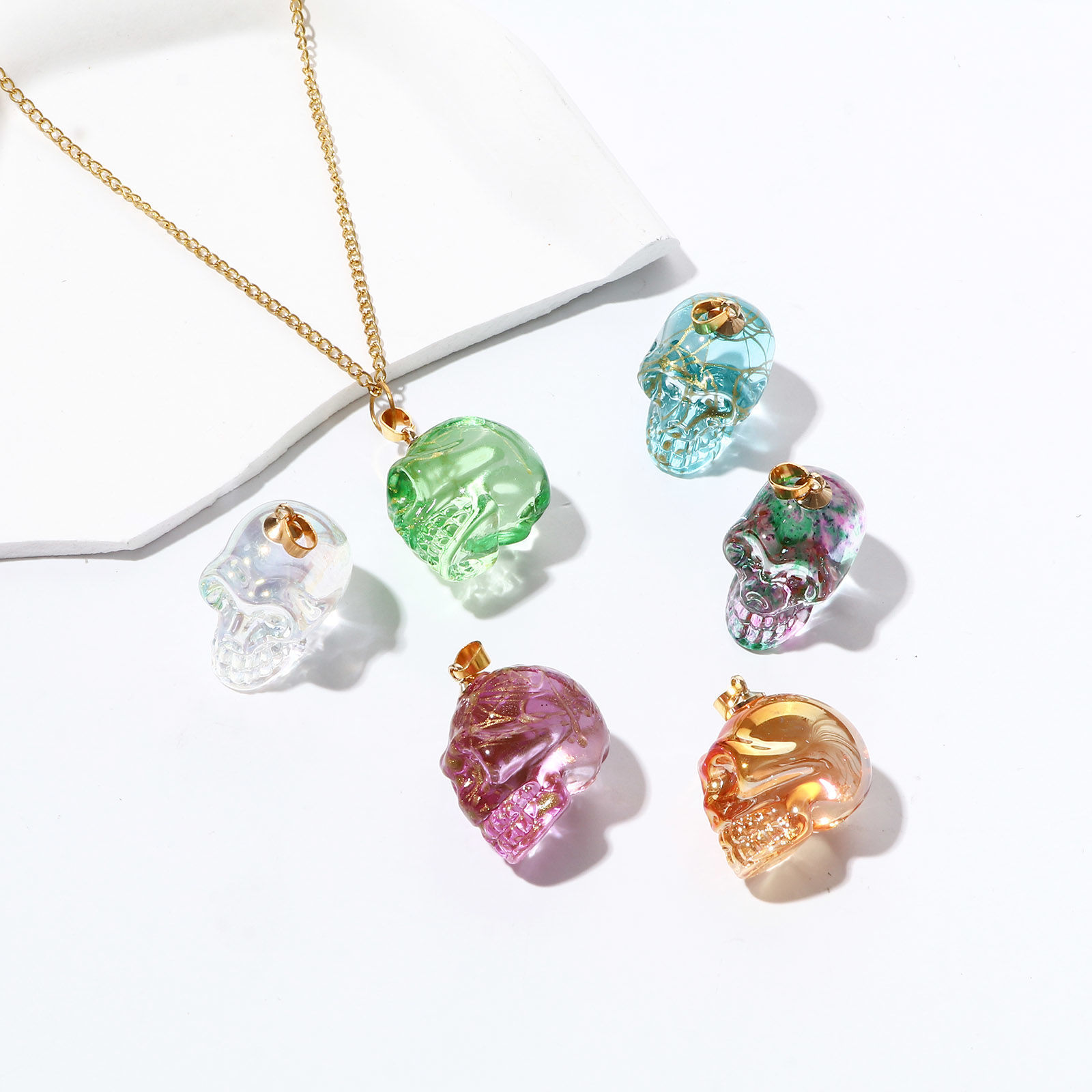 Изображение Лэмпворк Хэллоуин Подвески " Череп " Разноцветный Трехмерный 3.2см x 1.9см, 1 ШТ