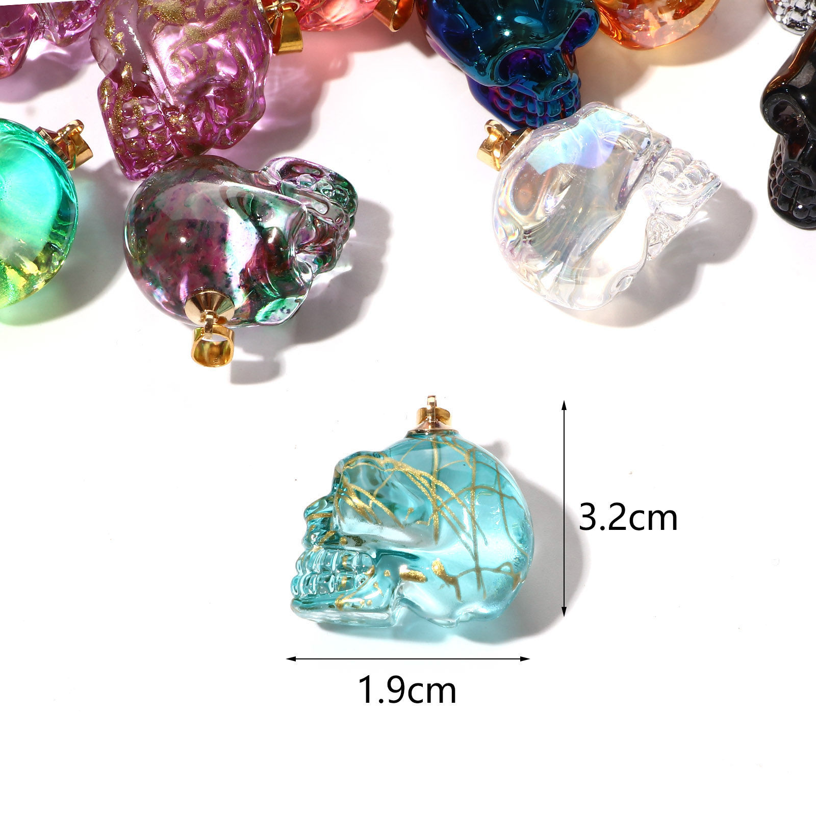 Изображение Лэмпворк Хэллоуин Подвески " Череп " Разноцветный Трехмерный 3.2см x 1.9см, 1 ШТ