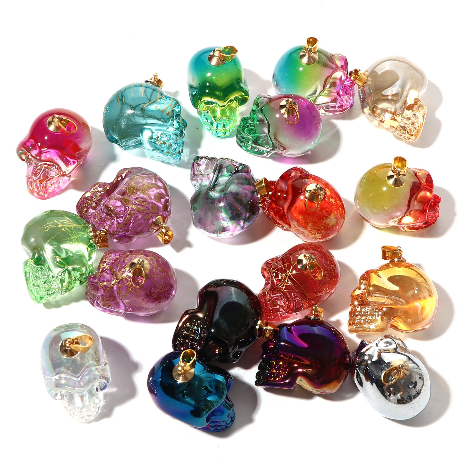 Изображение Лэмпворк Хэллоуин Подвески " Череп " Разноцветный Трехмерный 3.2см x 1.9см, 1 ШТ