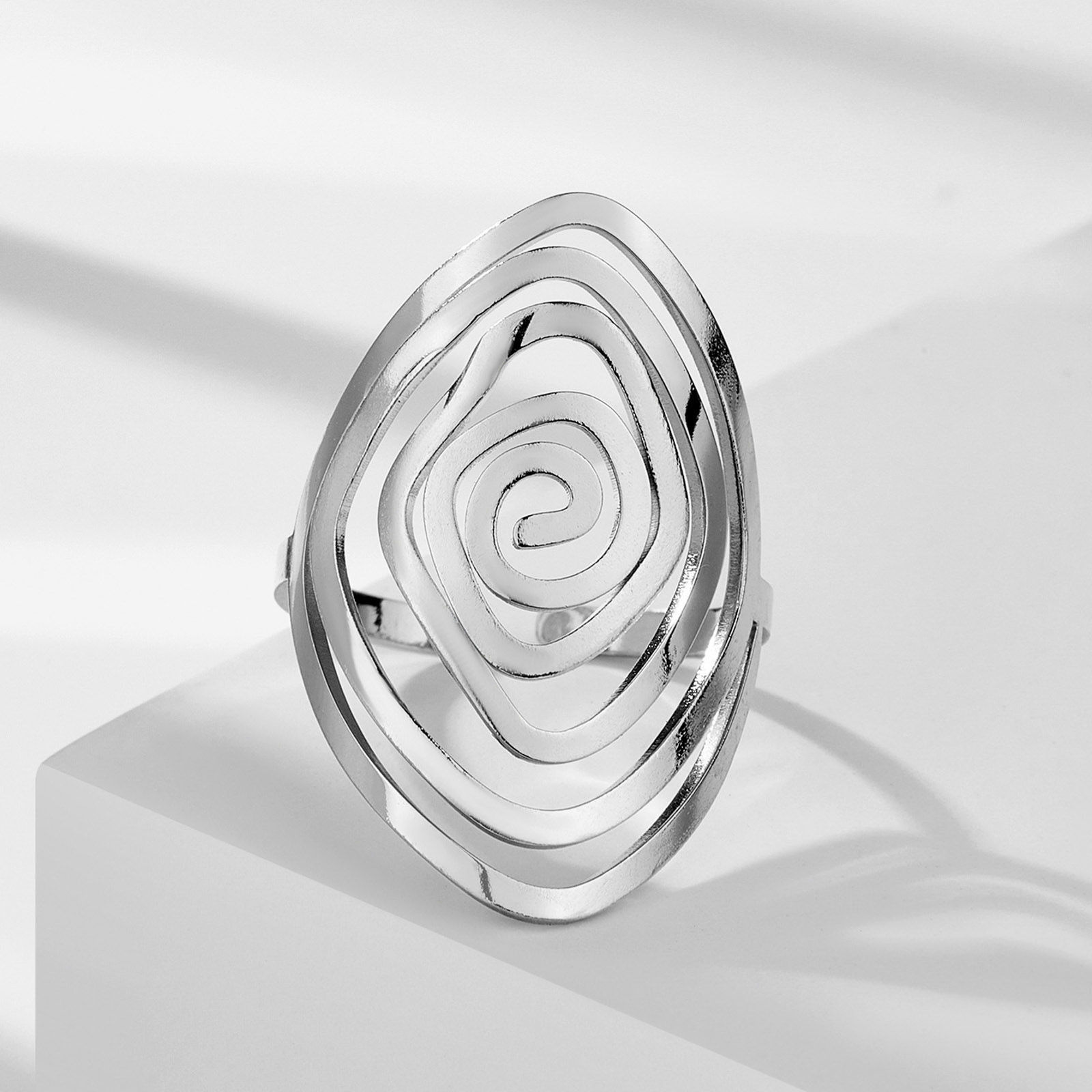 Picture of Titanium Steel Open Adjustable Rings Multicolor Quadrilateral Spiral Hollow 17.3mm(US Size 7)