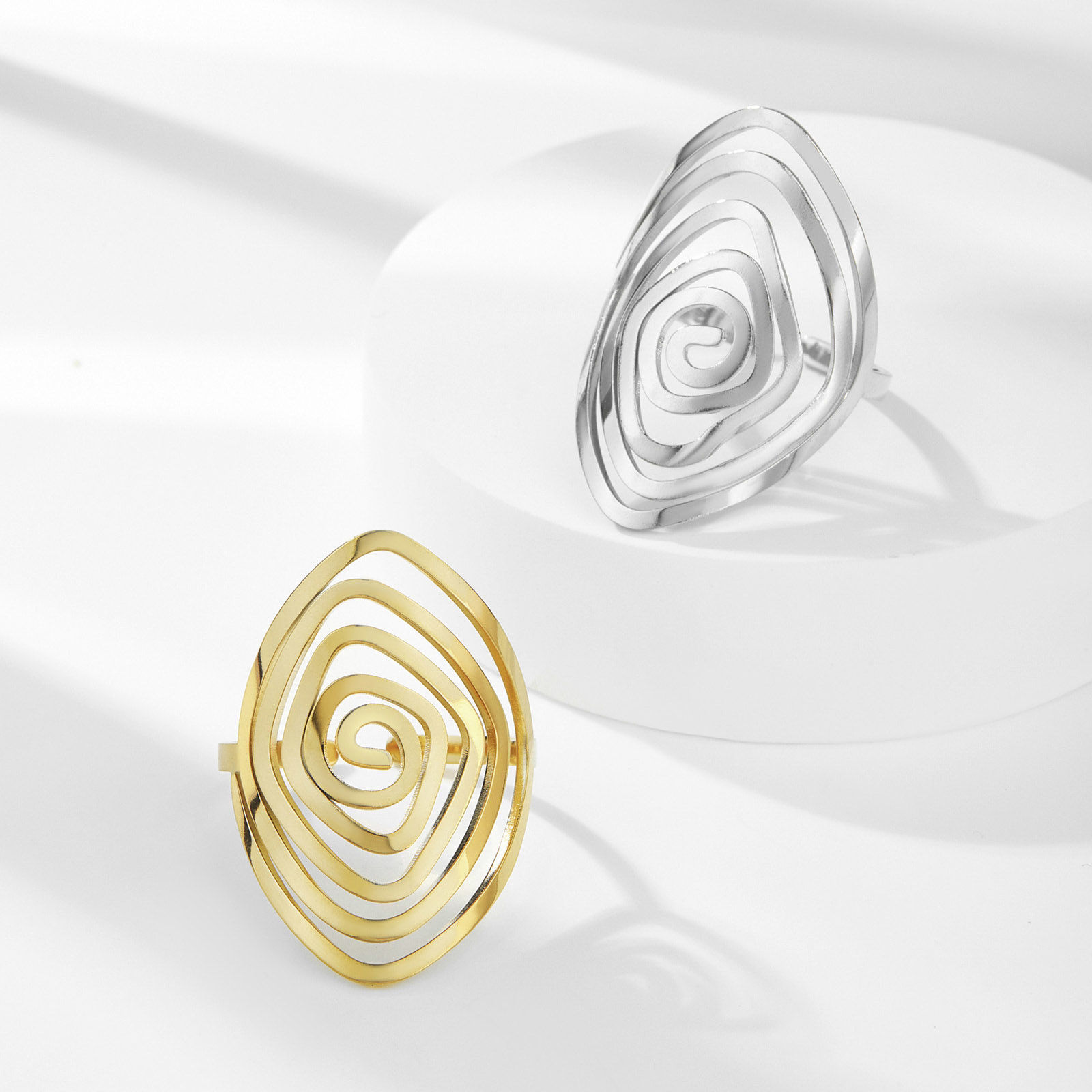 Picture of Titanium Steel Open Adjustable Rings Multicolor Quadrilateral Spiral Hollow 17.3mm(US Size 7)