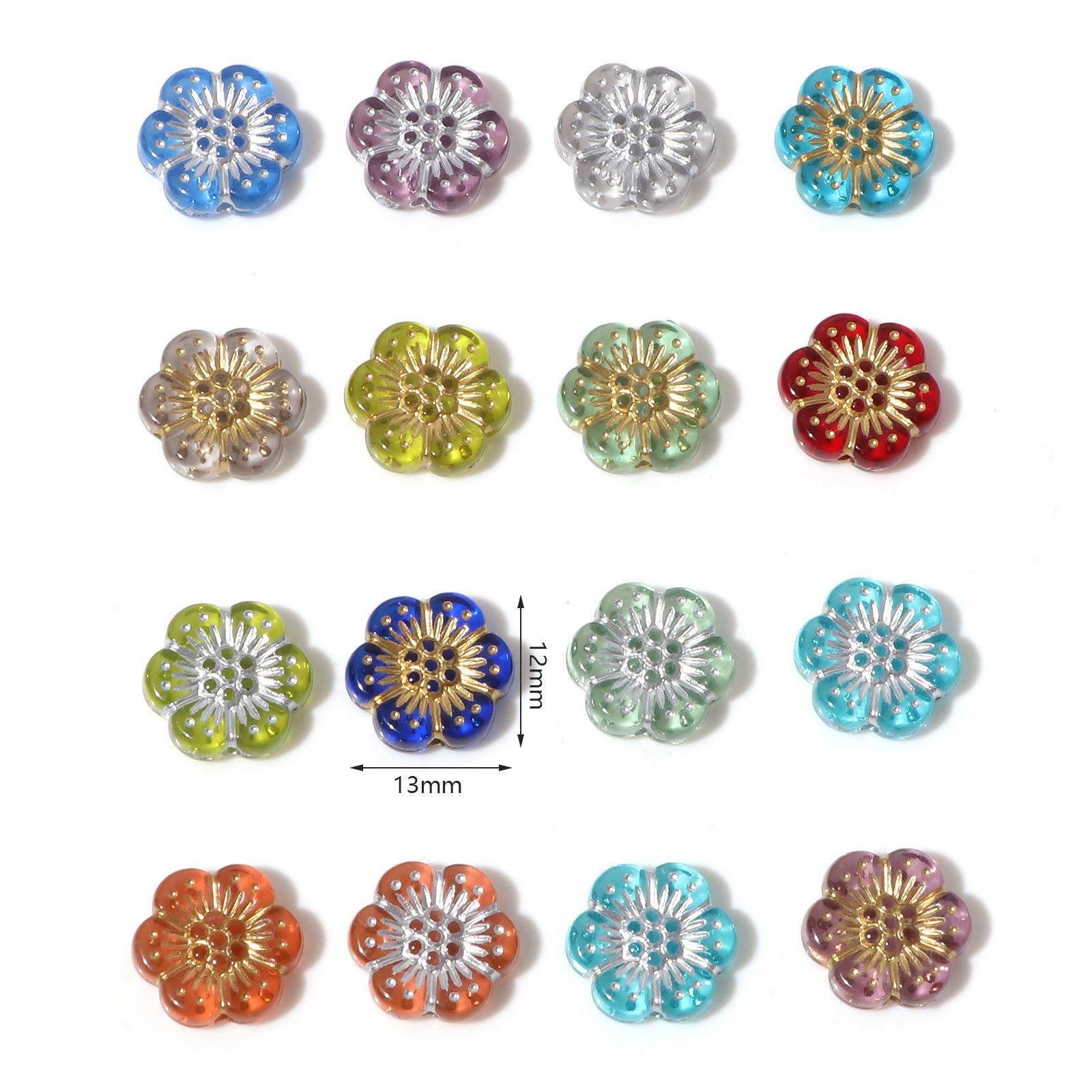 Picture of Acrylic Flora Collection Beads Multicolor Flower About 13mm x 12mm