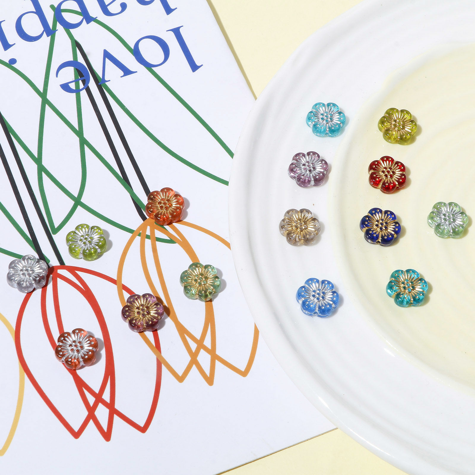 Picture of Acrylic Flora Collection Beads Multicolor Flower About 13mm x 12mm