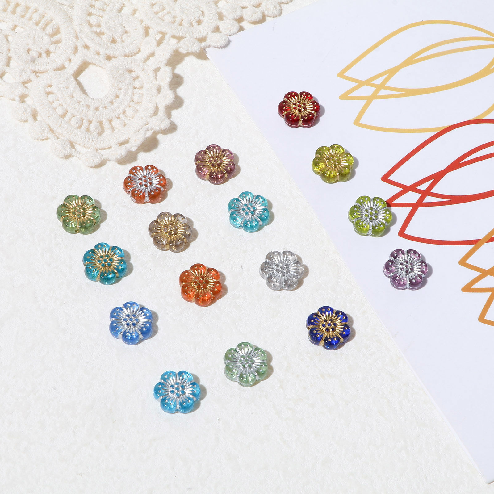 Picture of Acrylic Flora Collection Beads Multicolor Flower About 13mm x 12mm