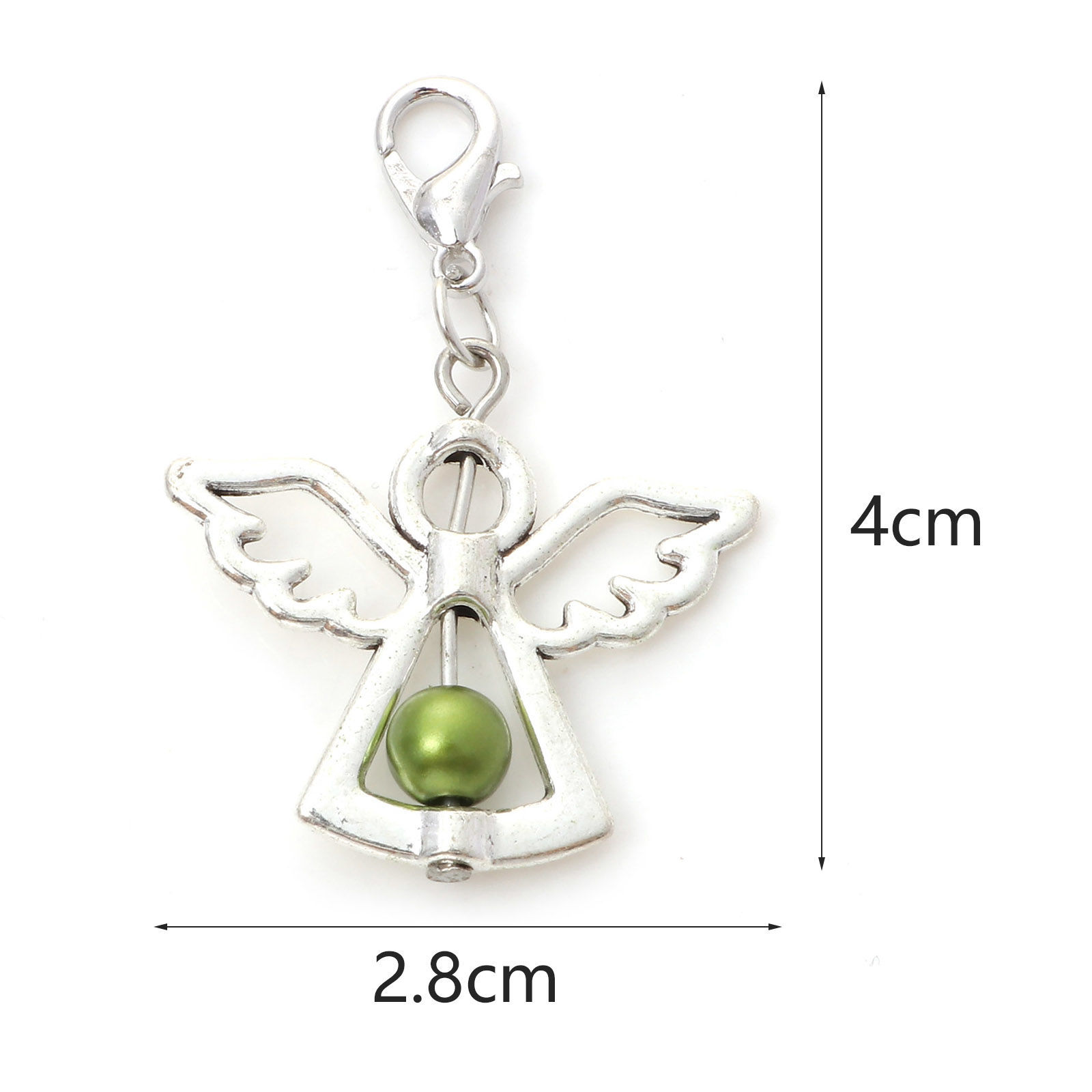 Picture of Zinc Based Alloy & Acrylic Guardian Angel Wing Clip On Charms For Vintage Charm Bracelets Antique Silver Color Multicolor Imitation Pearl 4cm x 2.8cm
