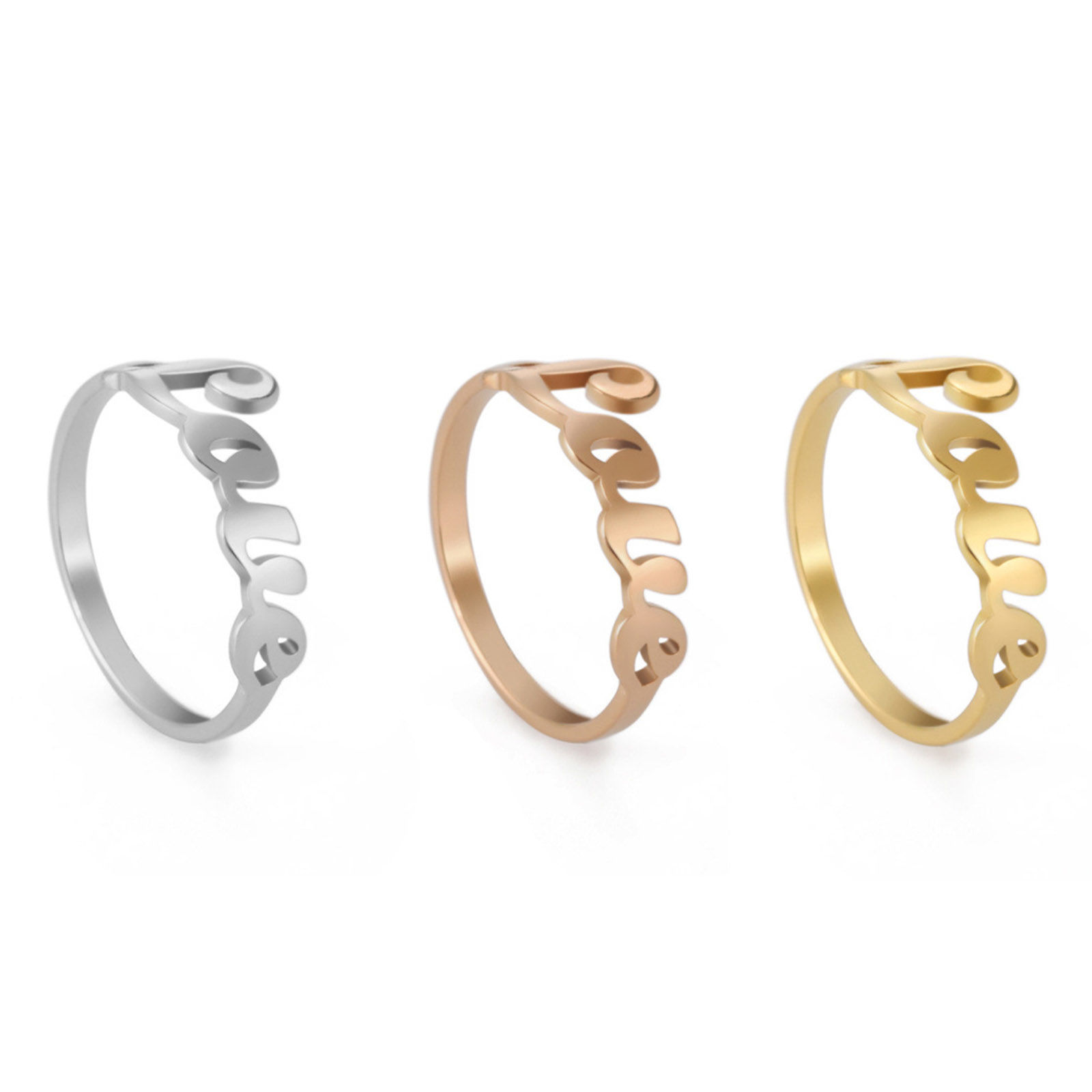 Picture of Titanium Steel Valentine's Day Unadjustable Rings Multicolor Round Message " LOVE "