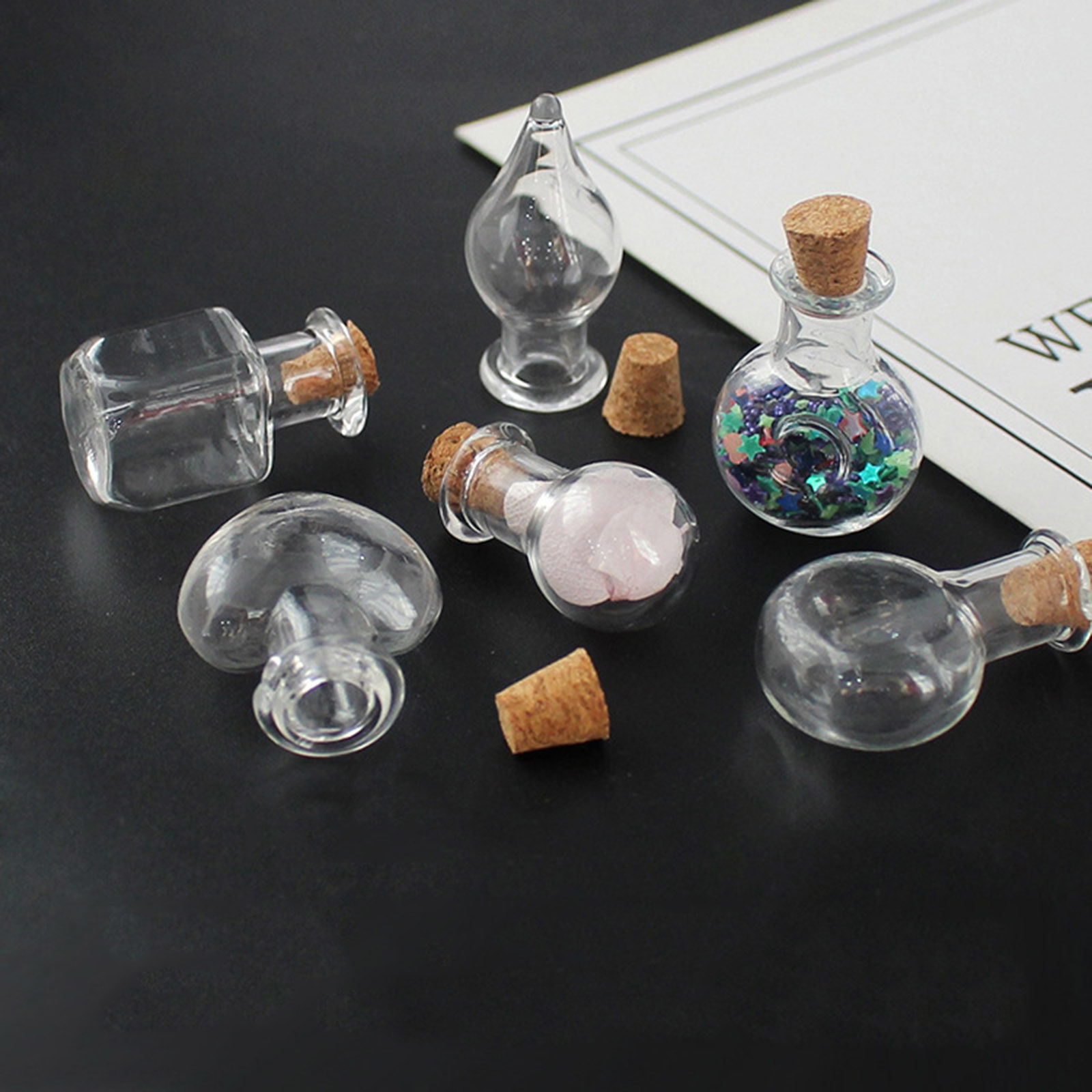 Bild von Glas & Natürliches Holz Mini Wunschflasche Fläschchen Für Ohrring Ring Halskette Transparent 10 Stück