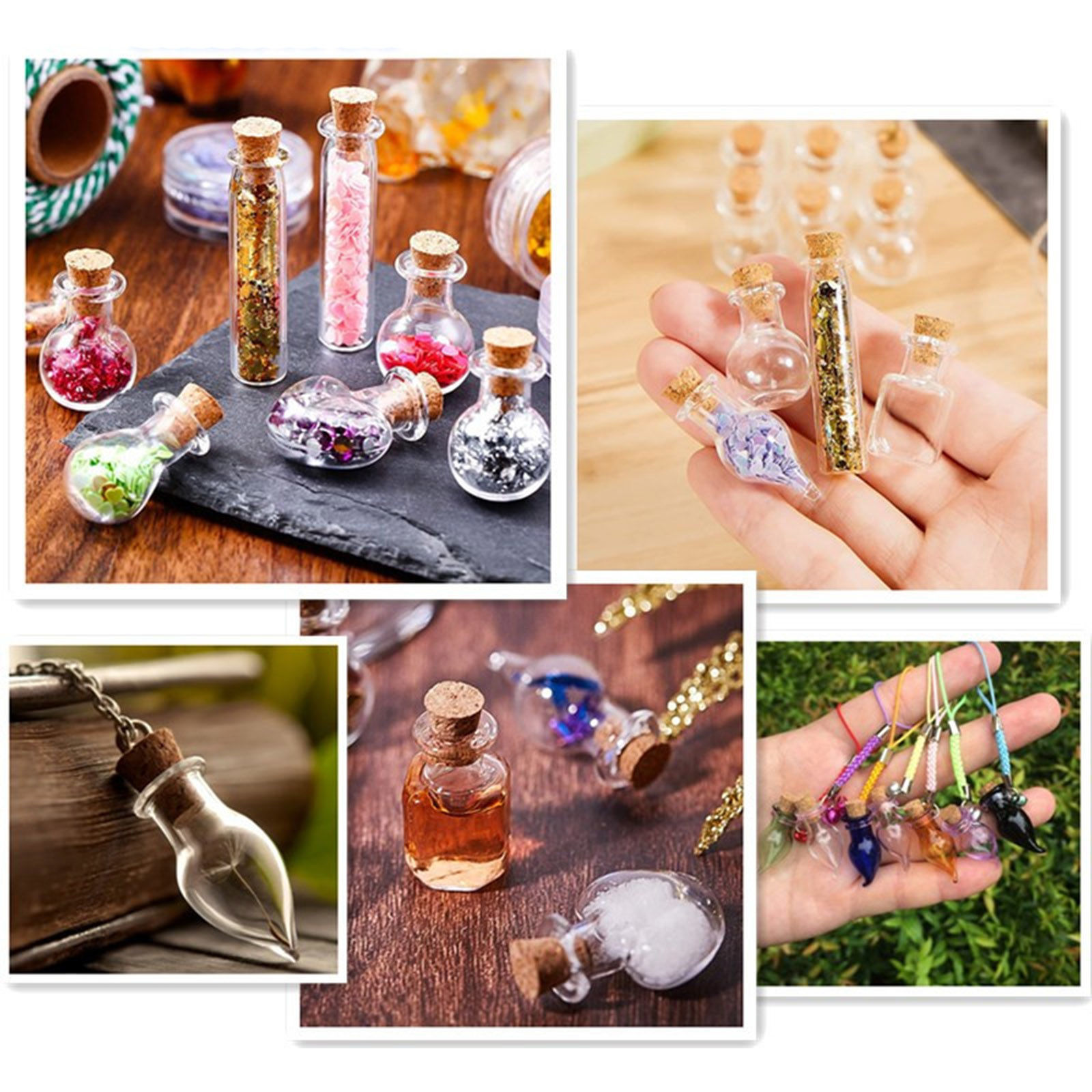 Bild von Glas & Natürliches Holz Mini Wunschflasche Fläschchen Für Ohrring Ring Halskette Transparent 10 Stück