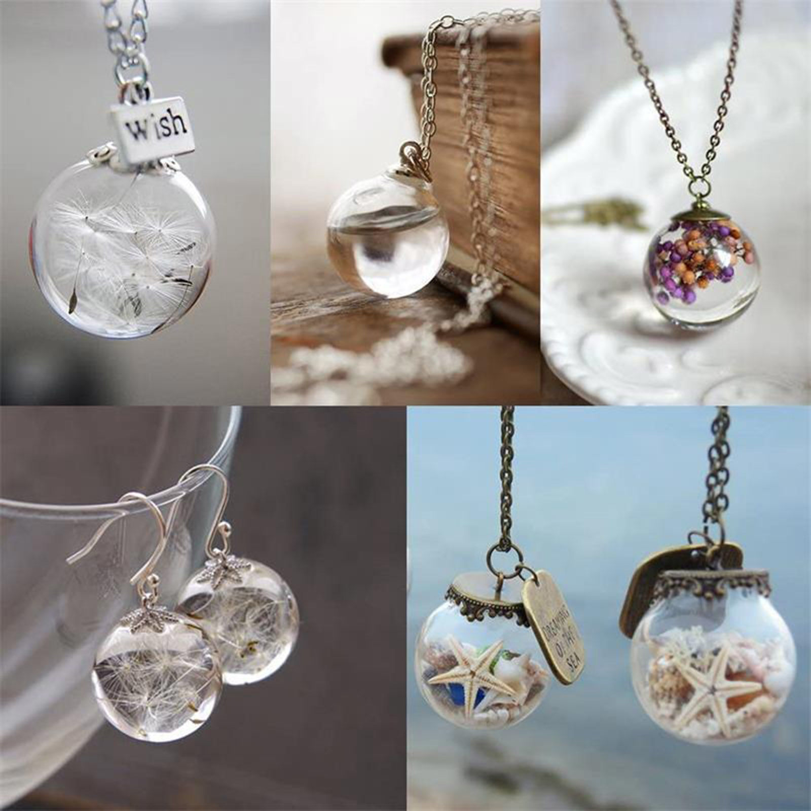 Bild von Glaskugel Flasche Für Ohrring Ring Halskette Einzeln Loch Transparent 5 Stück