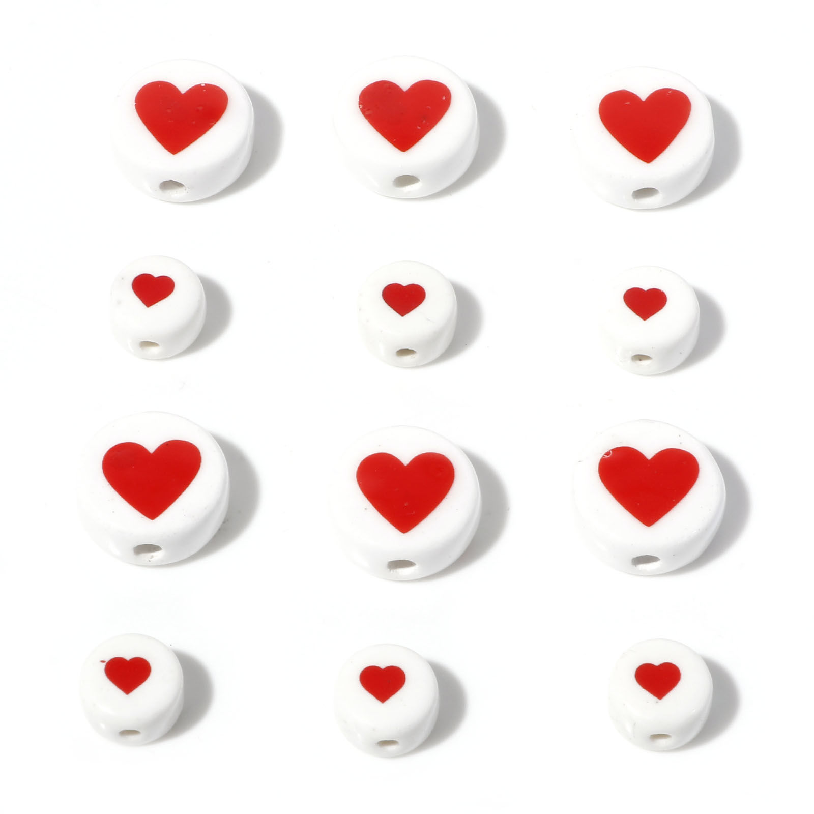 Picture of Ceramic Valentine's Day Beads Flat Round White Heart