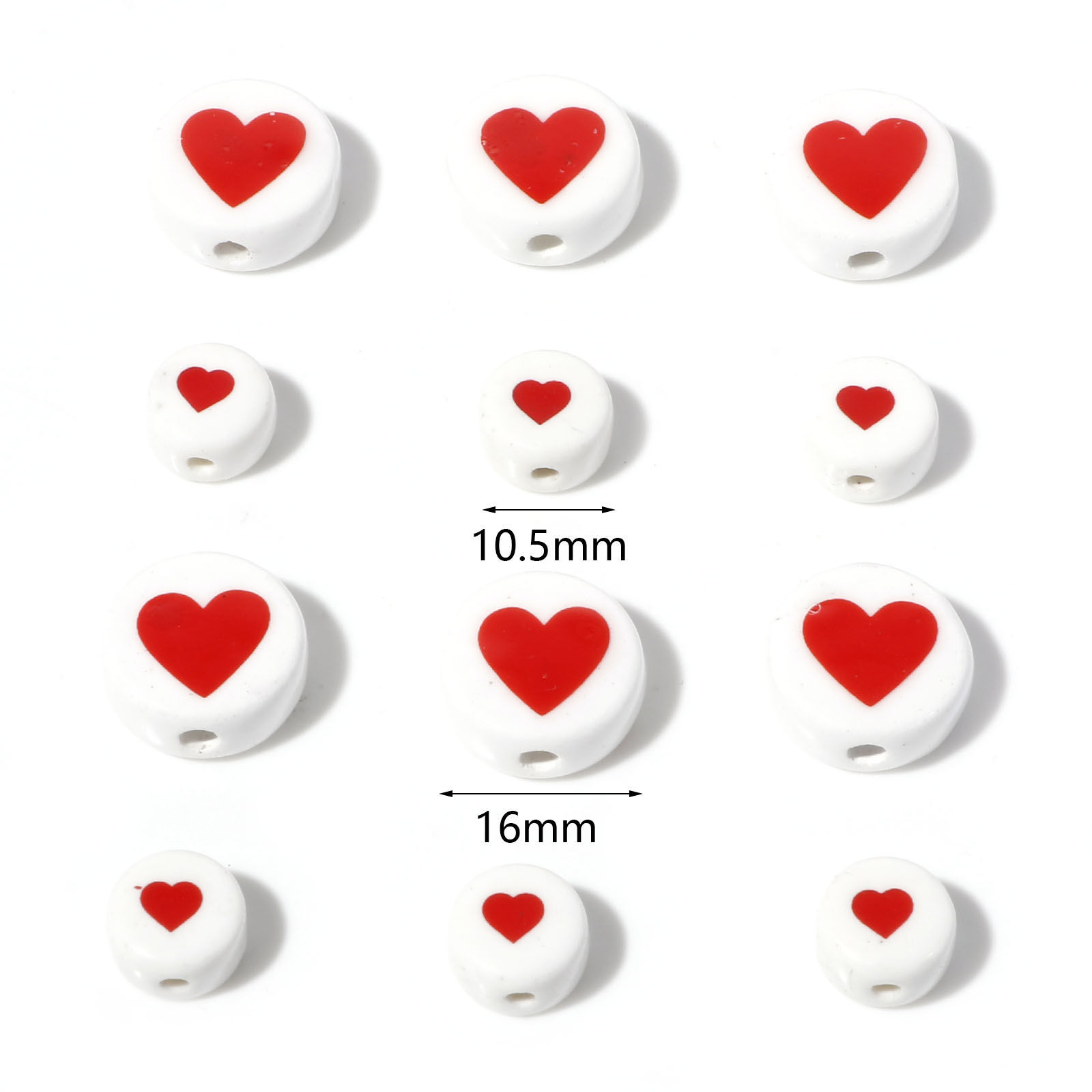 Picture of Ceramic Valentine's Day Beads Flat Round White Heart