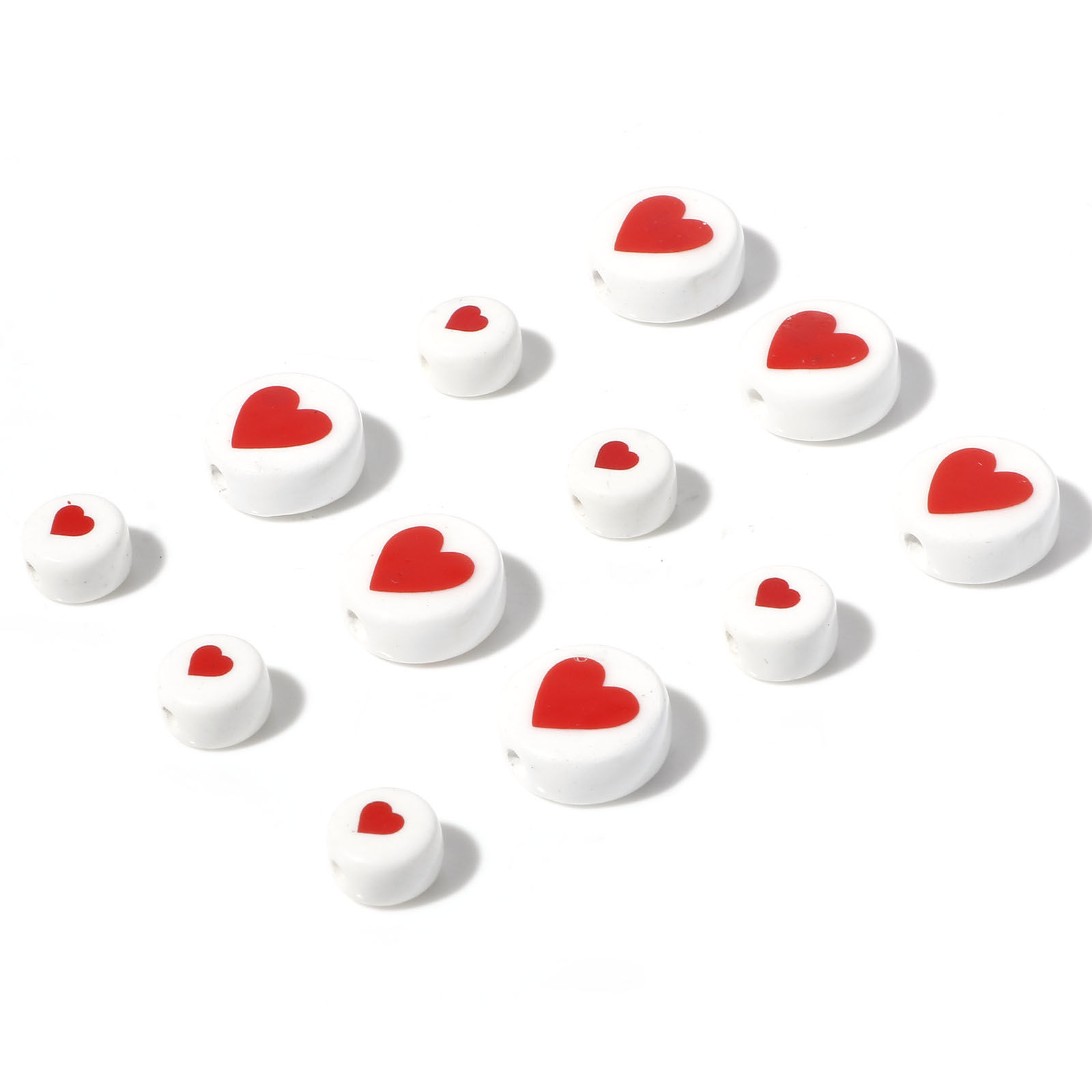 Picture of Ceramic Valentine's Day Beads Flat Round White Heart
