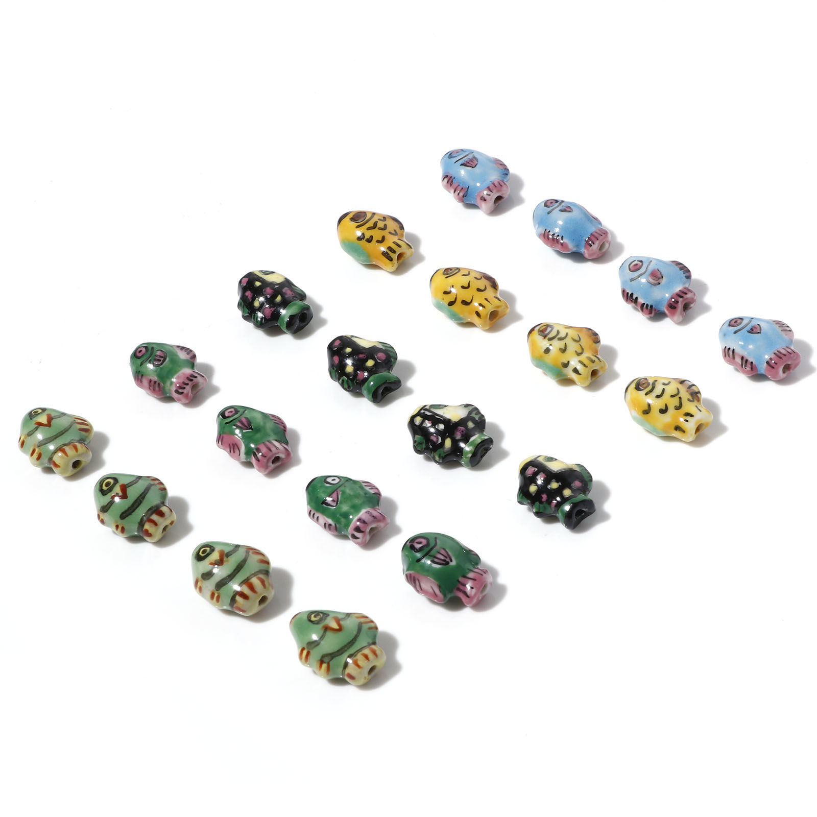 Imagen de Cuentas Cerámica de Pez , Multicolor Pintado 15mm x 12mm, Agujero: acerca de 1.4mm, 5 Unidades