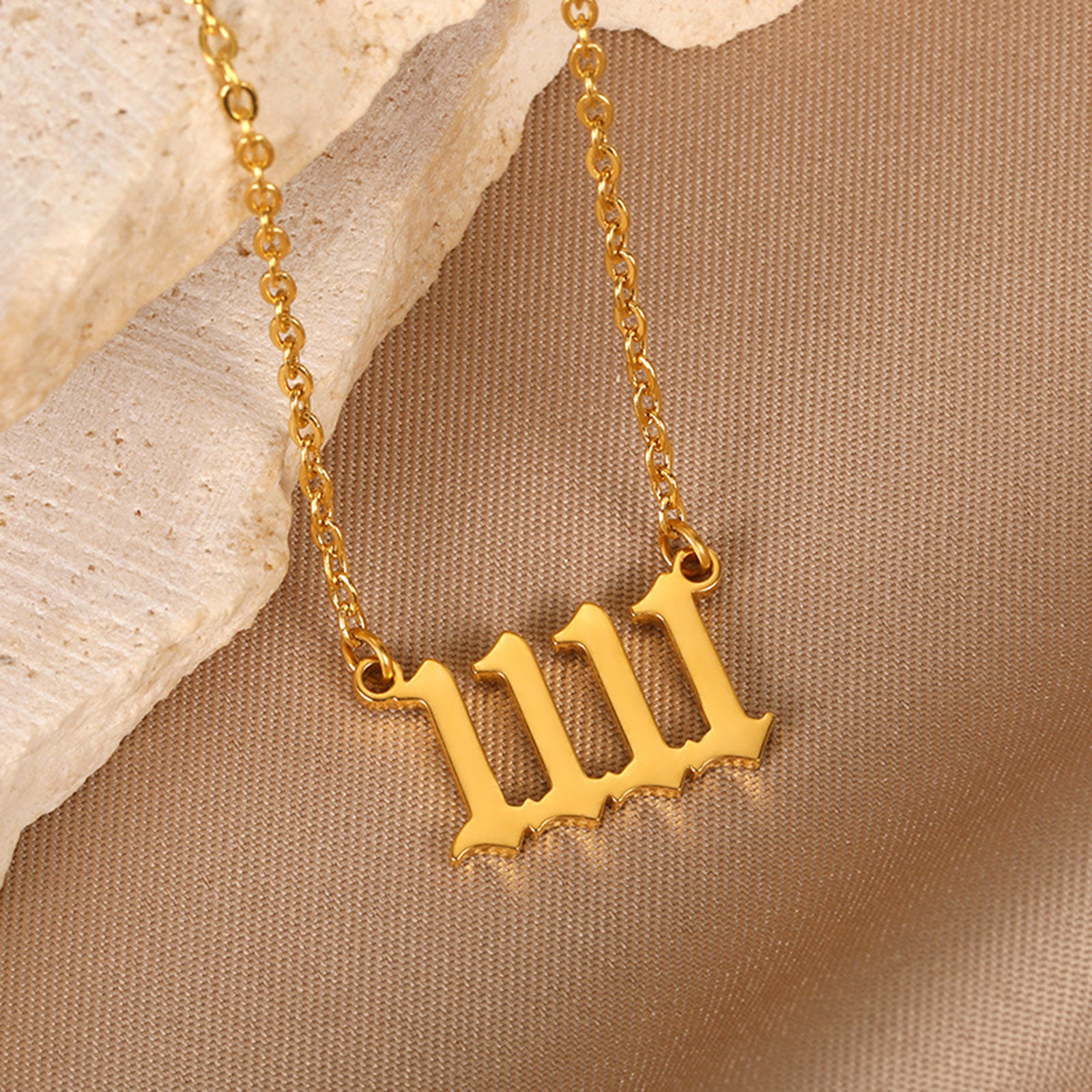 Picture of 304 Stainless Steel Stylish Necklace Gold Plated Message " 11:11 " 38cm(15") long, 1 Piece