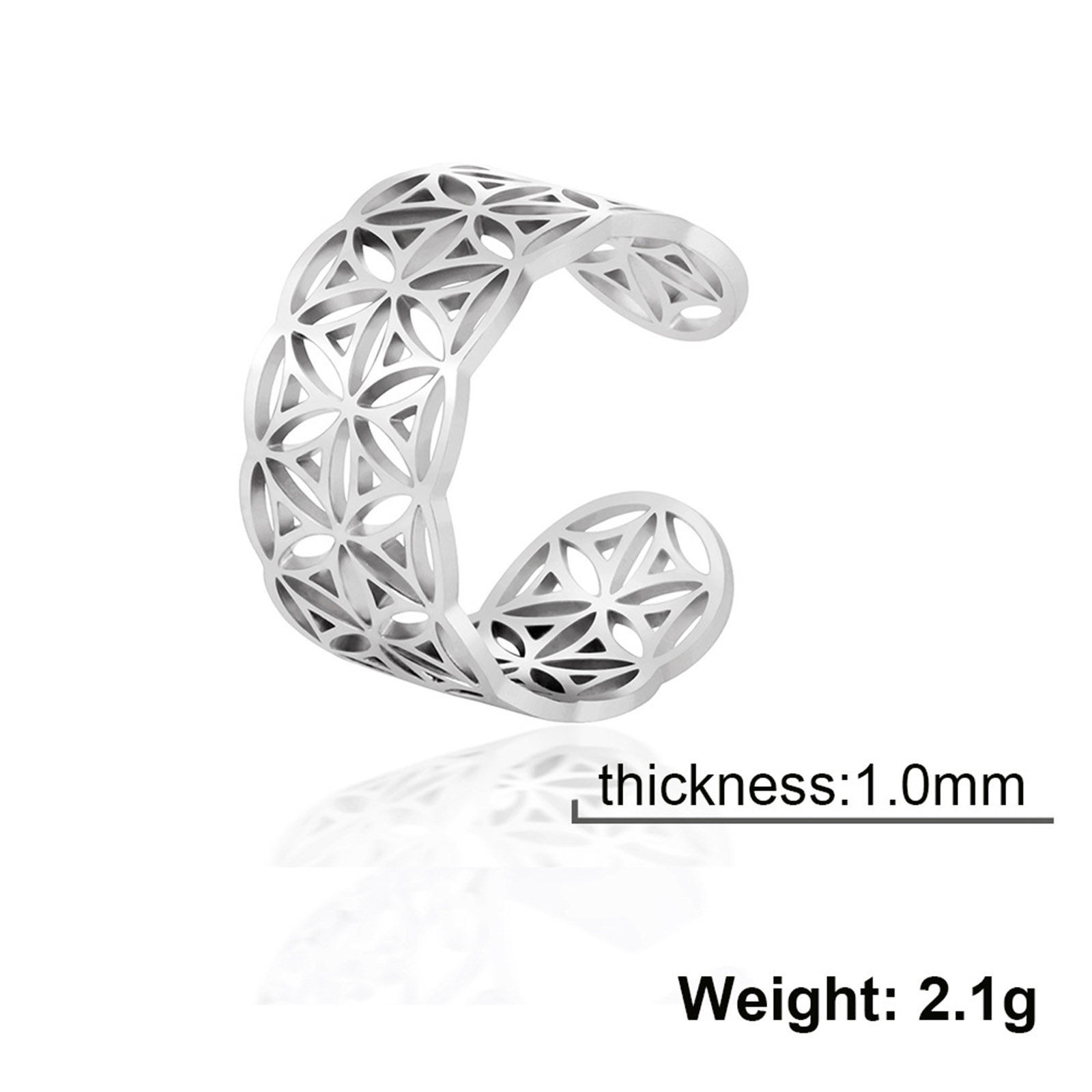 Picture of 304 Stainless Steel Stylish Open Adjustable Rings Multicolor C Shape Flower Hollow 17.3mm(US Size 7)