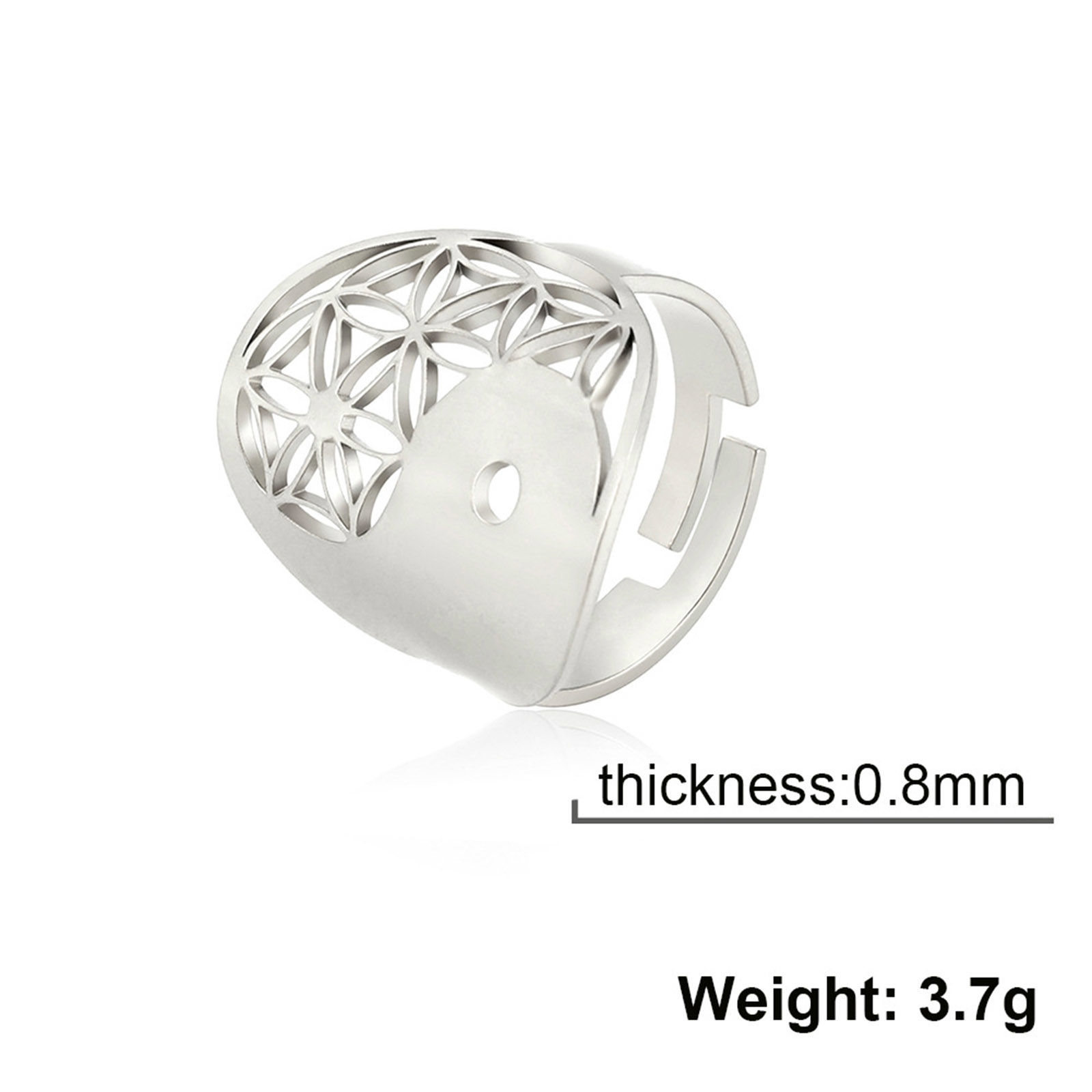 Picture of 304 Stainless Steel Religious Open Adjustable Rings Multicolor Flower Yin Yang Symbol Hollow 17.3mm(US Size 7)