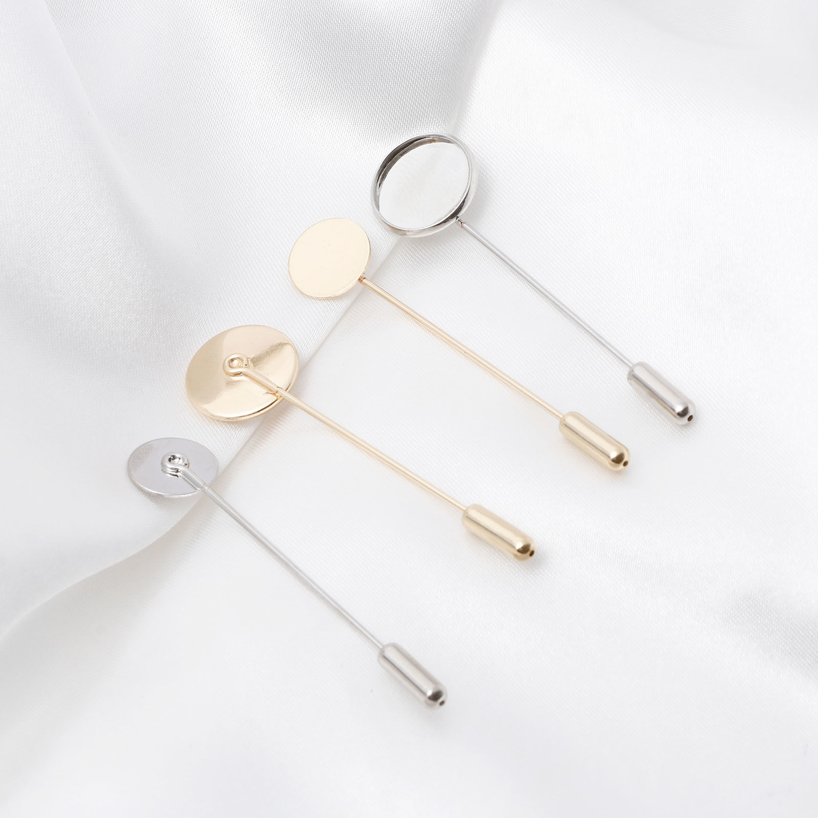 Picture of Brass Brooches Accessories Round Real Gold Plated Cabochon Settings