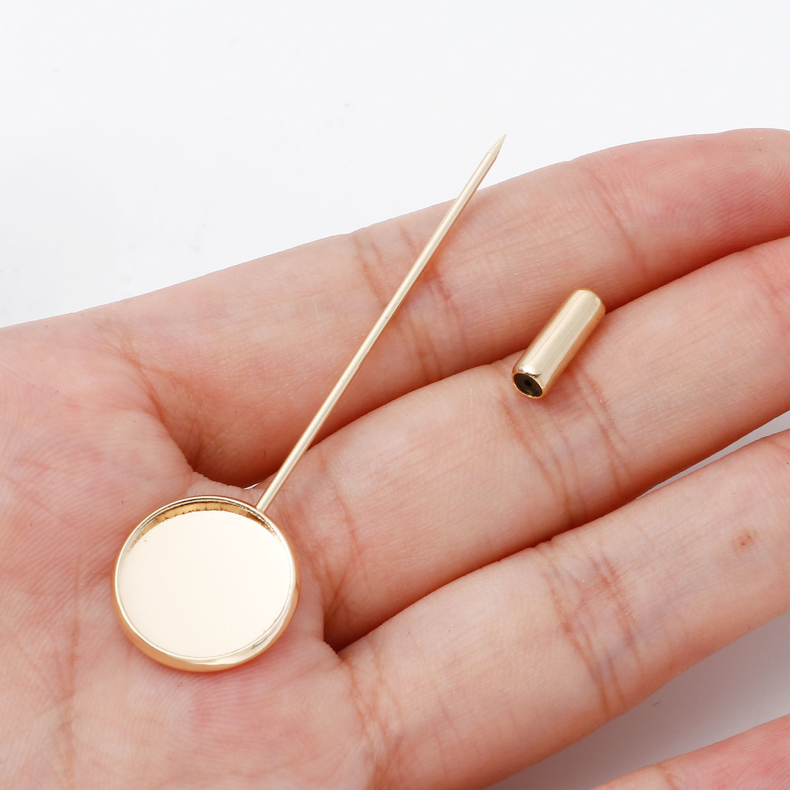 Picture of Brass Brooches Accessories Round Real Gold Plated Cabochon Settings