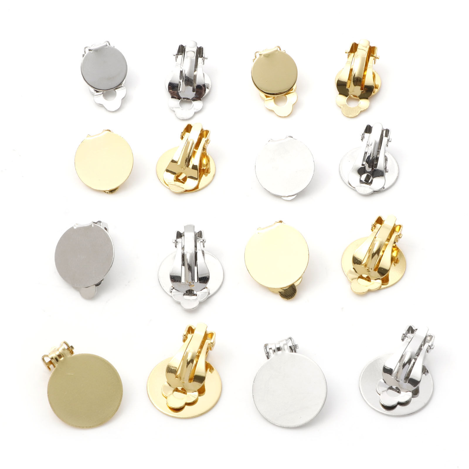 Picture of Brass Non Piercing Clip-on Earrings Real Gold Plated Round Glue On 19mm x 15mm