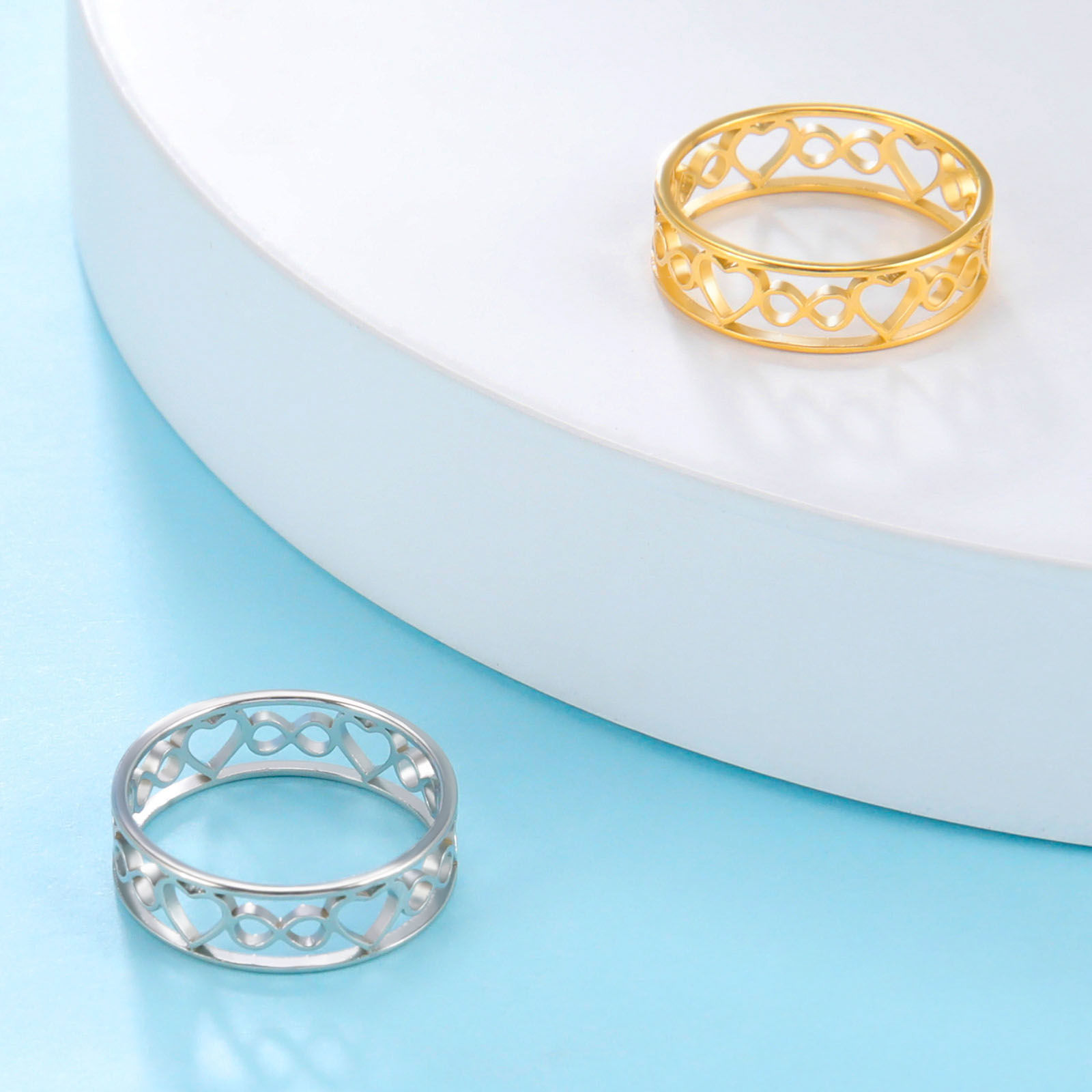 Image de Bagues Non Ajustable en 304 Acier Inoxydable La Saint Valentin Multicolore Symbole"Infini" Cœur Creux 1 Pièce