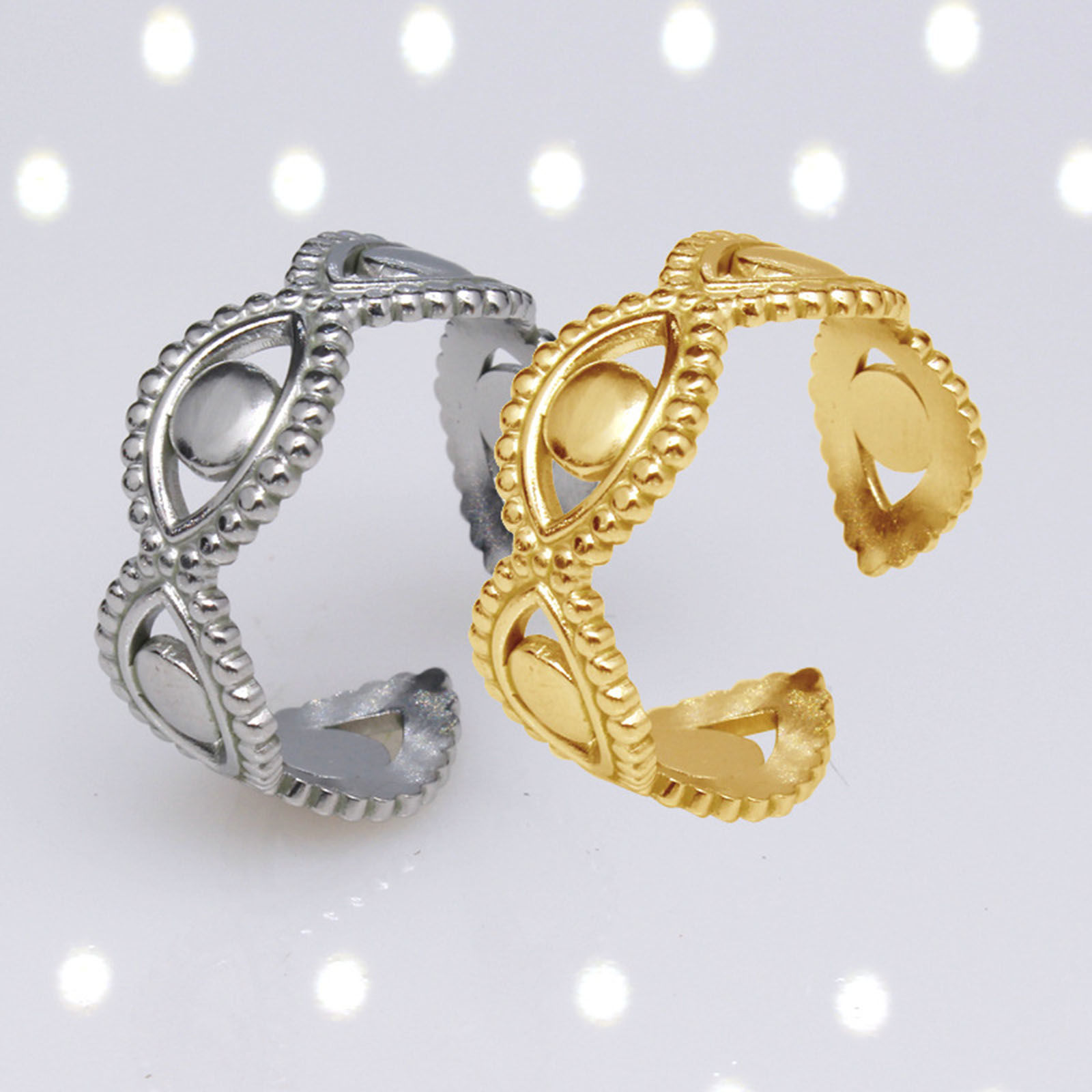 Picture of Titanium Steel Religious Open Rings Multicolor C Shape Evil Eye Hollow