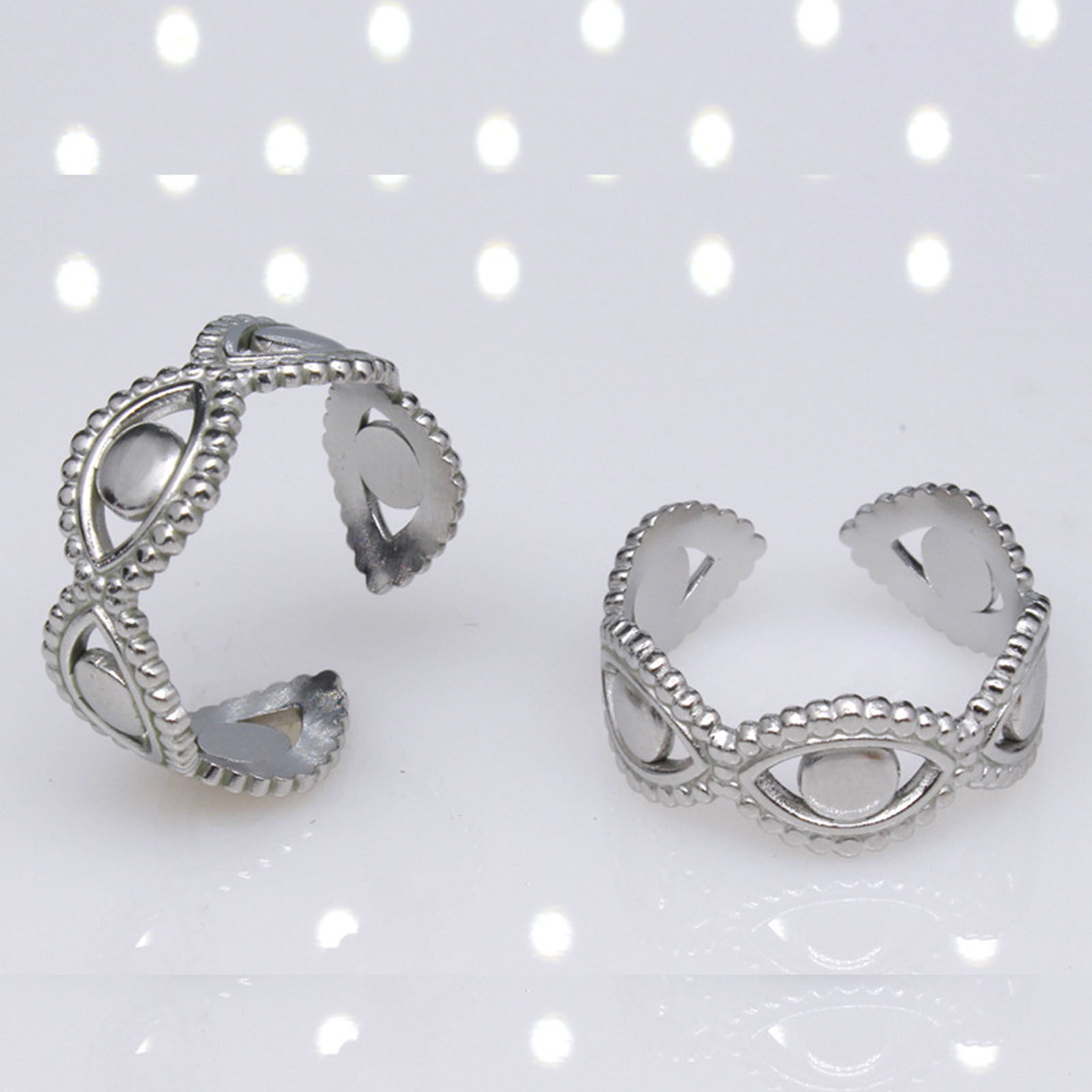 Picture of Titanium Steel Religious Open Rings Multicolor C Shape Evil Eye Hollow