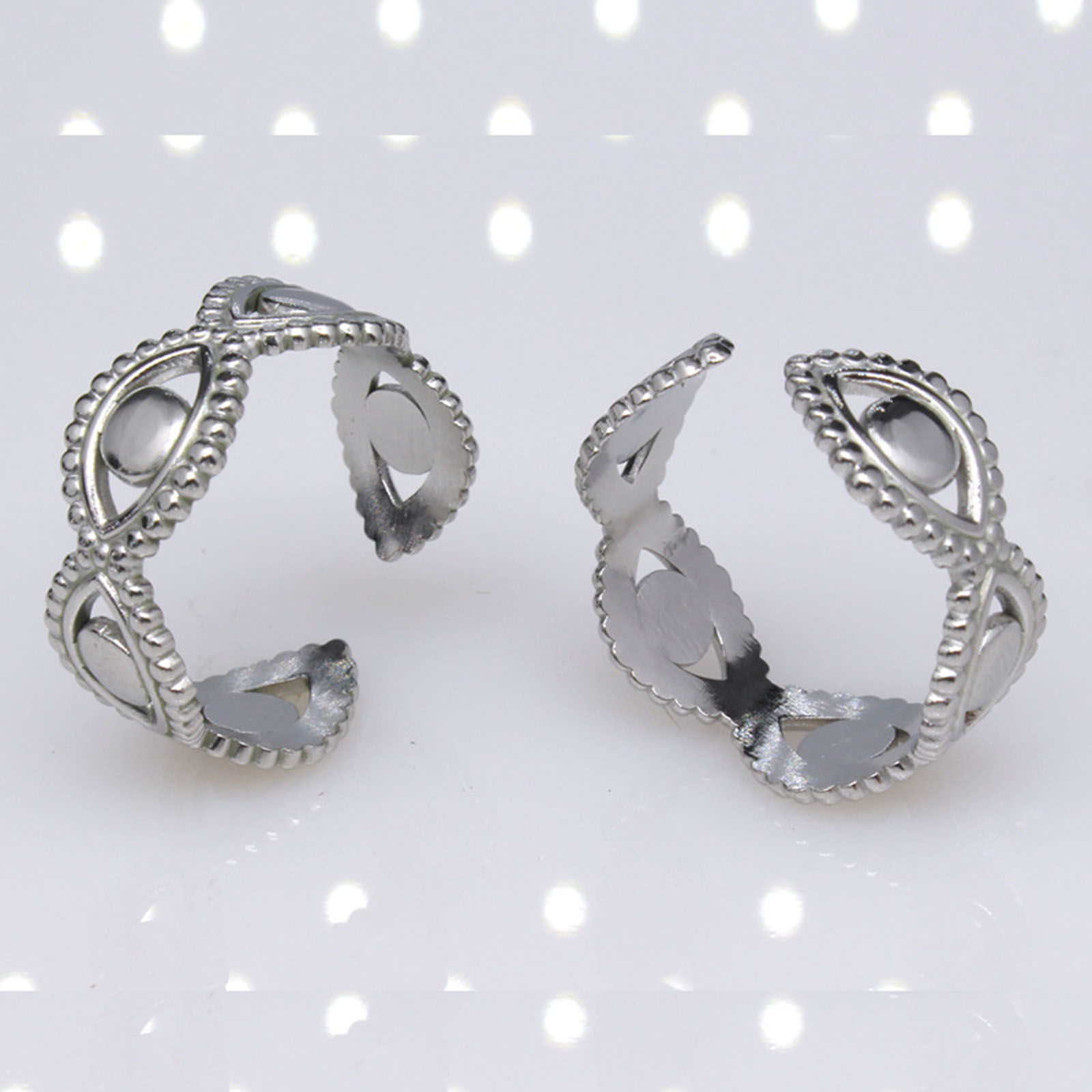 Picture of Titanium Steel Religious Open Rings Multicolor C Shape Evil Eye Hollow