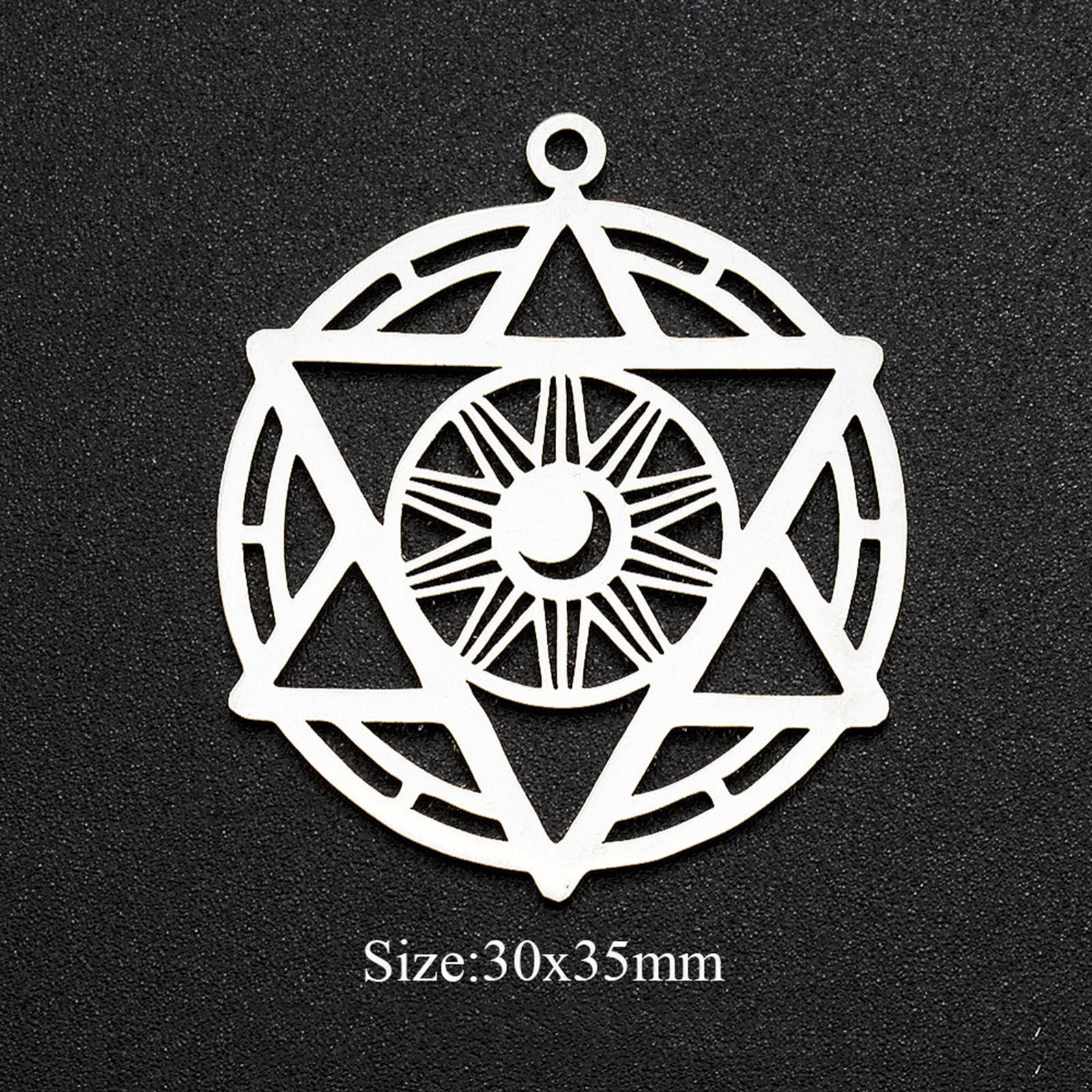 Picture of 304 Stainless Steel Filigree Stamping Charms Multicolor Pentagram Star Moon Hollow 2 PCs