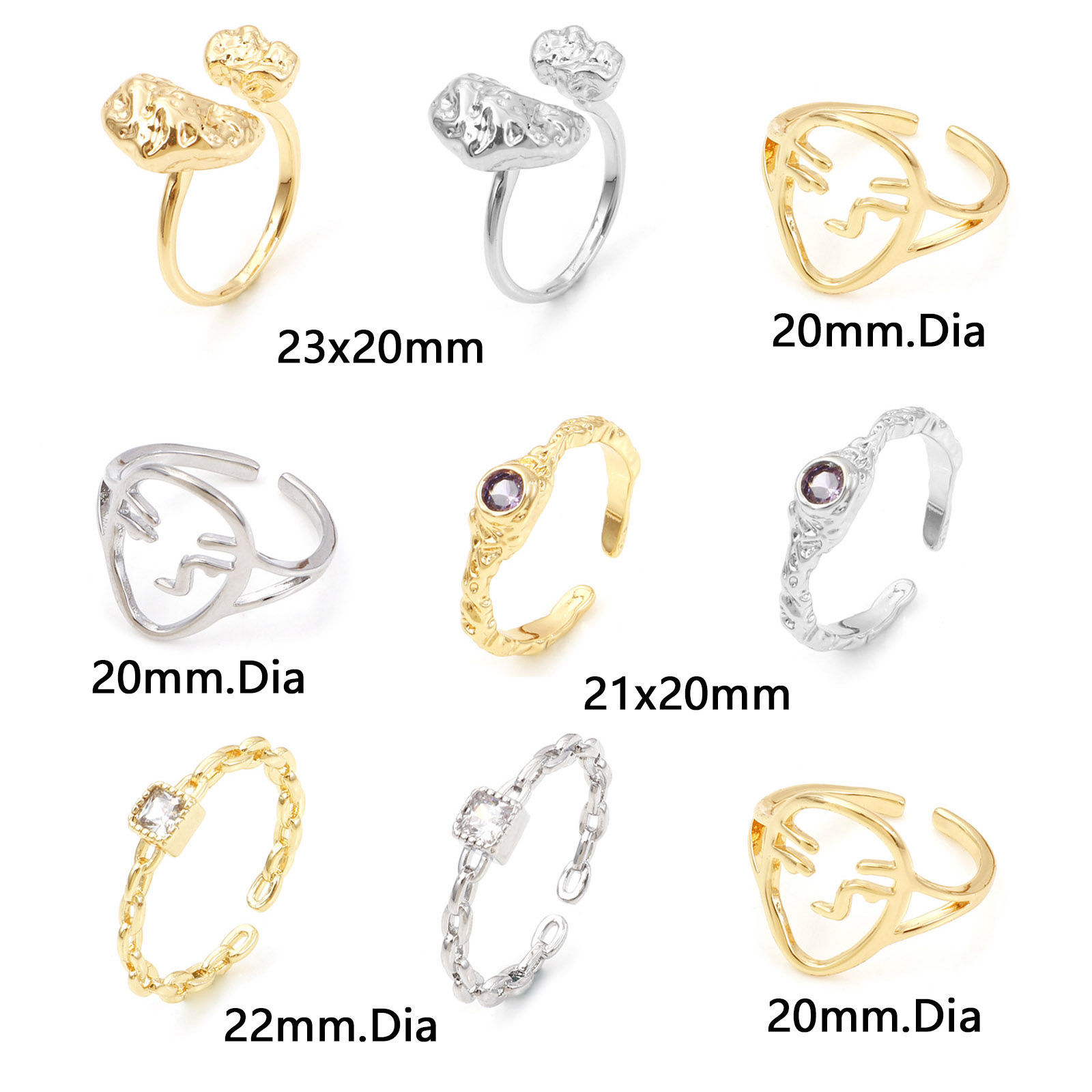 Picture of Copper Open Adjustable Rings Multicolor Face