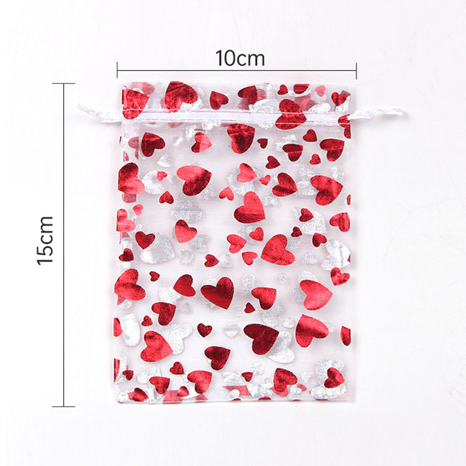 Picture of Organza Valentine's Day Jewelry Bags Rectangle White & Red Heart