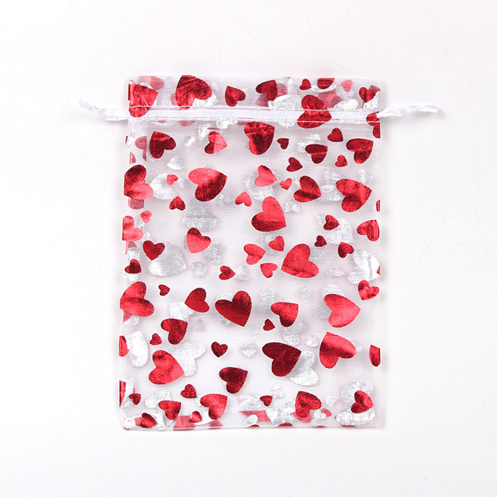 Picture of Organza Valentine's Day Jewelry Bags Rectangle White & Red Heart