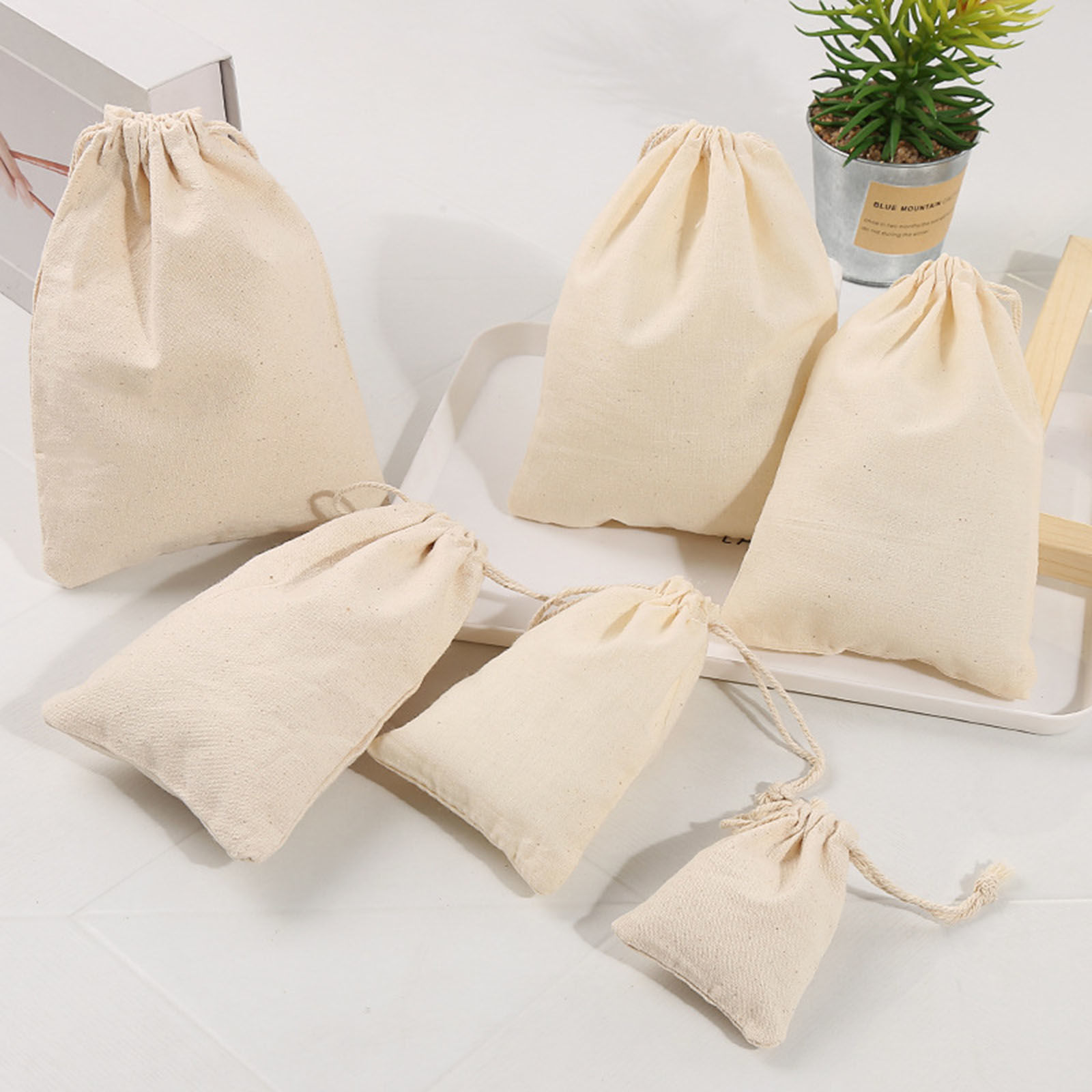 Picture of Cotton Drawstring Bags Rectangle White