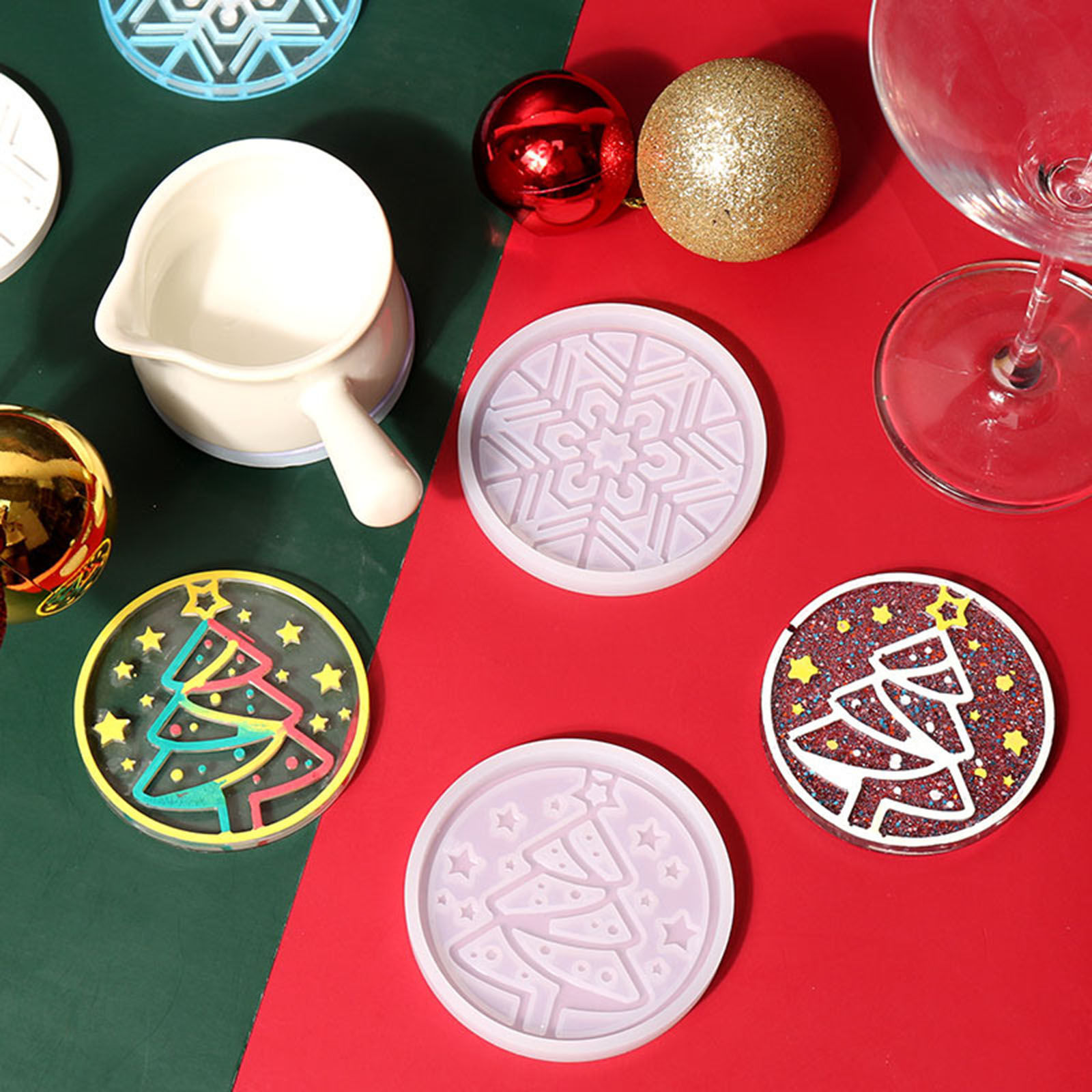 Picture of Silicone Christmas Resin Mold For Jewelry Making Round White 8.8cm Dia.