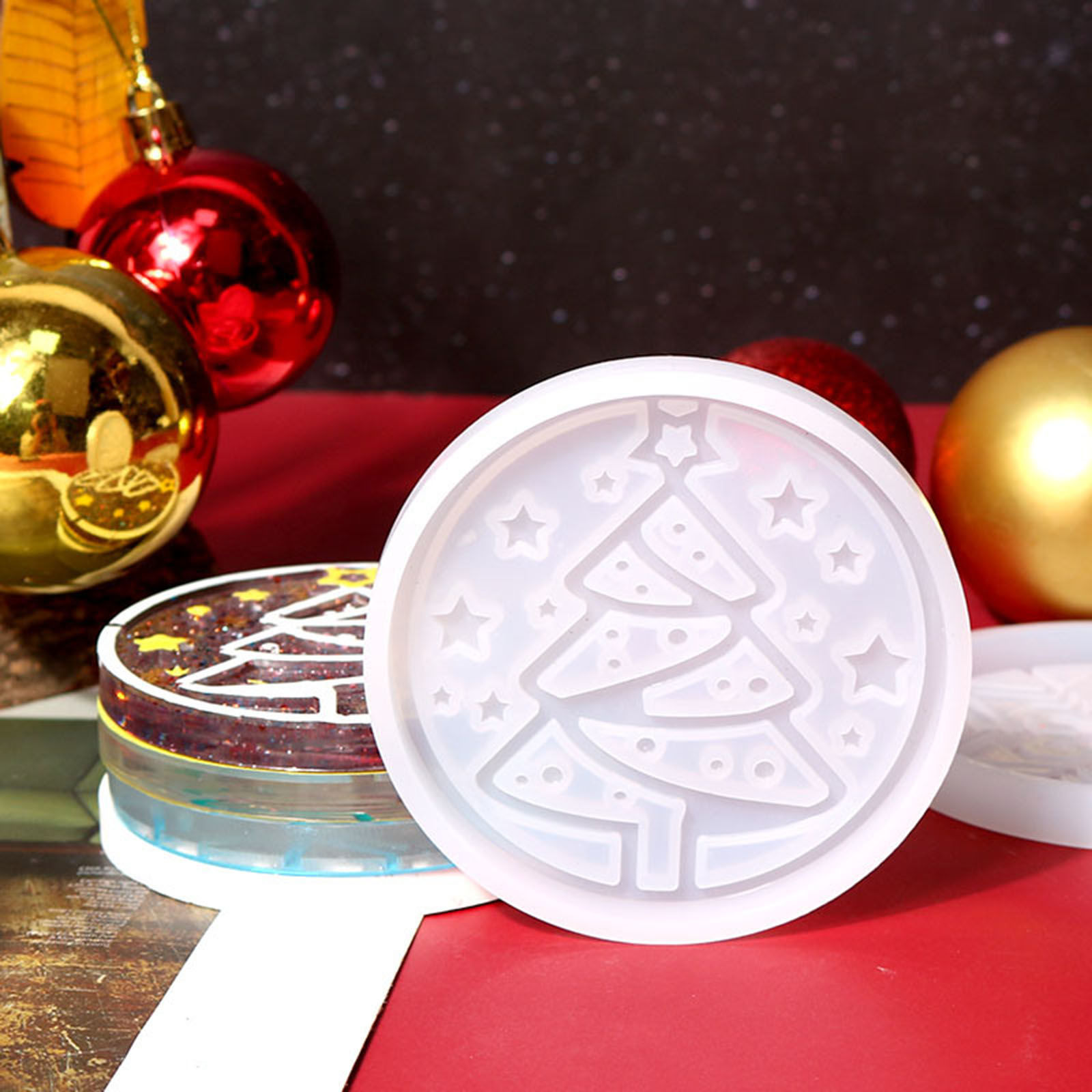Picture of Silicone Christmas Resin Mold For Jewelry Making Round White 8.8cm Dia.