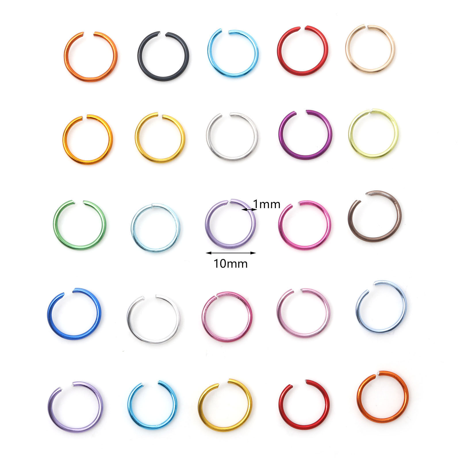 Imagen de 300 Unidades 10mm Diámetro, 1mm(18 gauge) Aluminio Abierto Argollas Multicolor Ronda