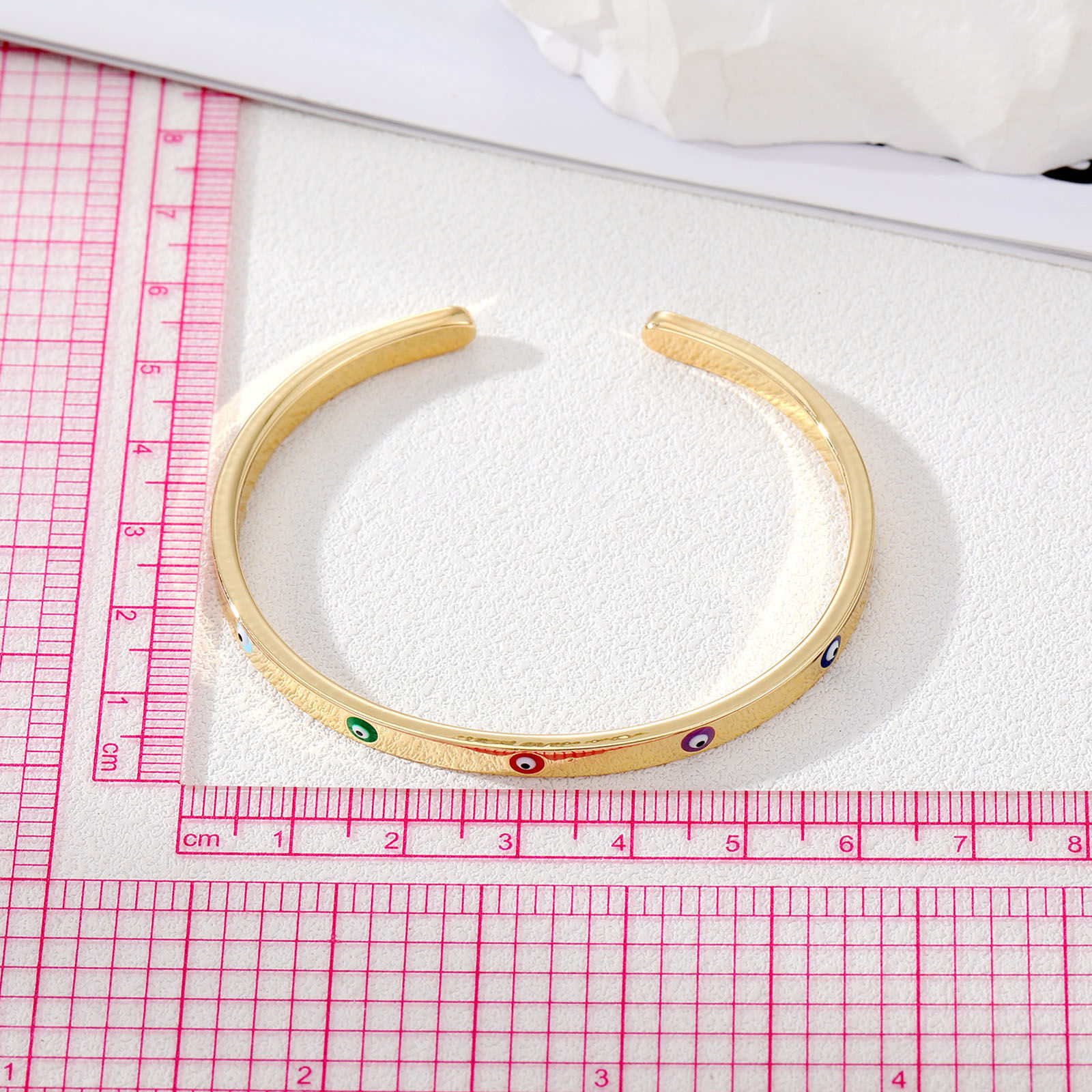 Picture of Brass Stylish Open Cuff Bangles Bracelets Evil Eye Multicolor Enamel 6cm Dia.