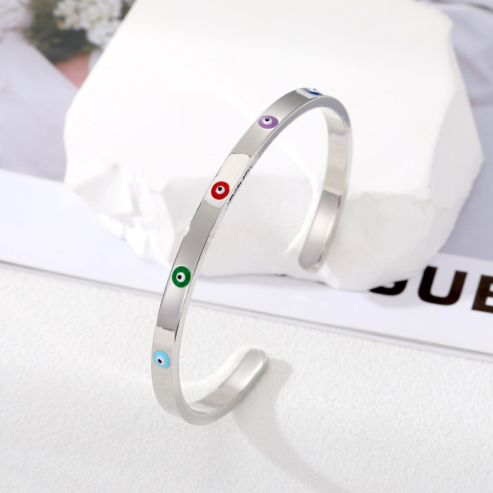 Picture of Brass Stylish Open Cuff Bangles Bracelets Evil Eye Multicolor Enamel 6cm Dia.