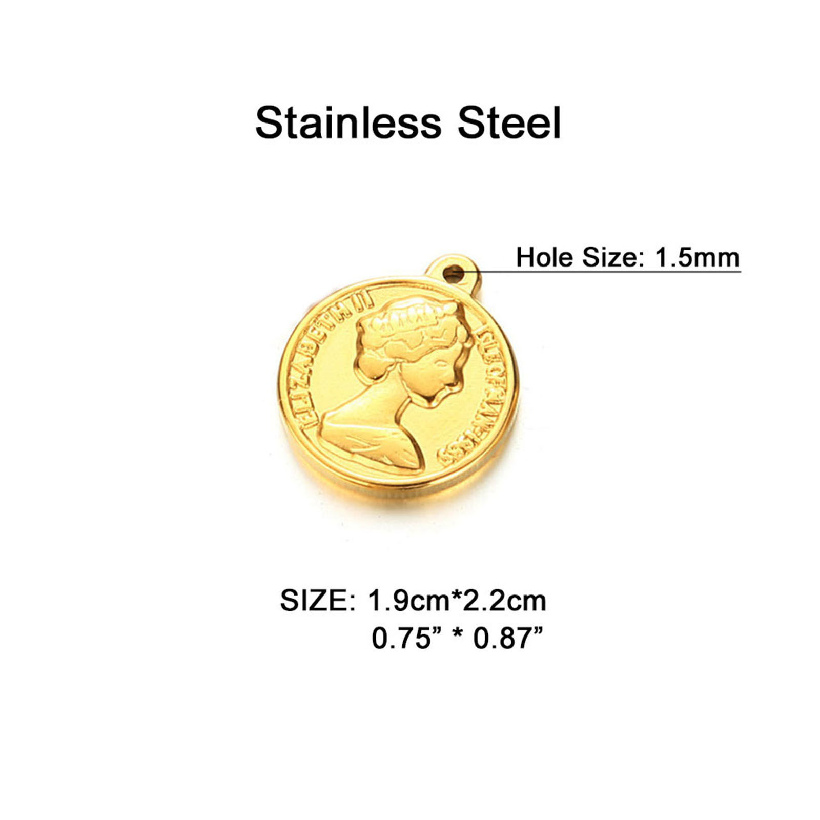 Picture of 304 Stainless Steel Charms Multicolor Coin Queen 22mm x 19mm