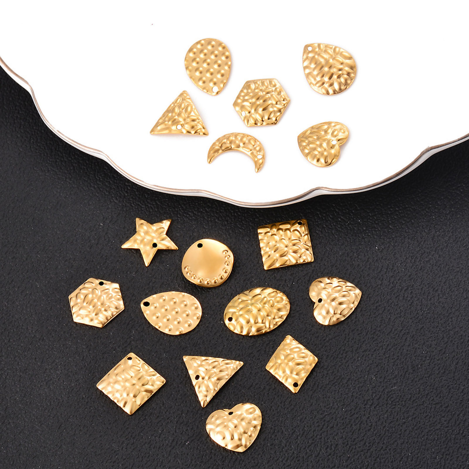 Picture of 304 Stainless Steel Hammered Charms Multicolor Geometric Texture