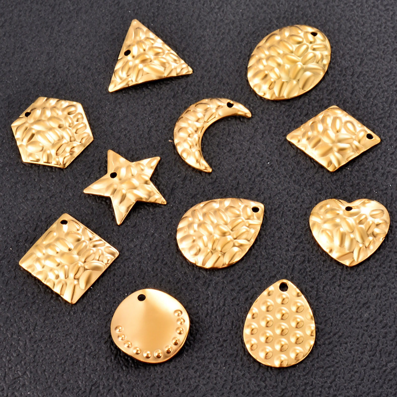 Picture of 304 Stainless Steel Hammered Charms Multicolor Geometric Texture