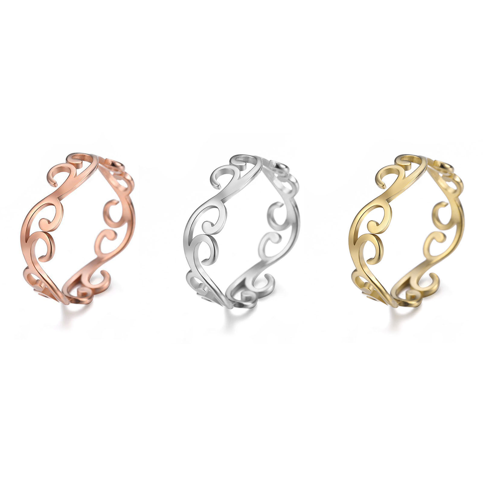 Picture of 304 Stainless Steel Unadjustable Rings Multicolor Vine Hollow