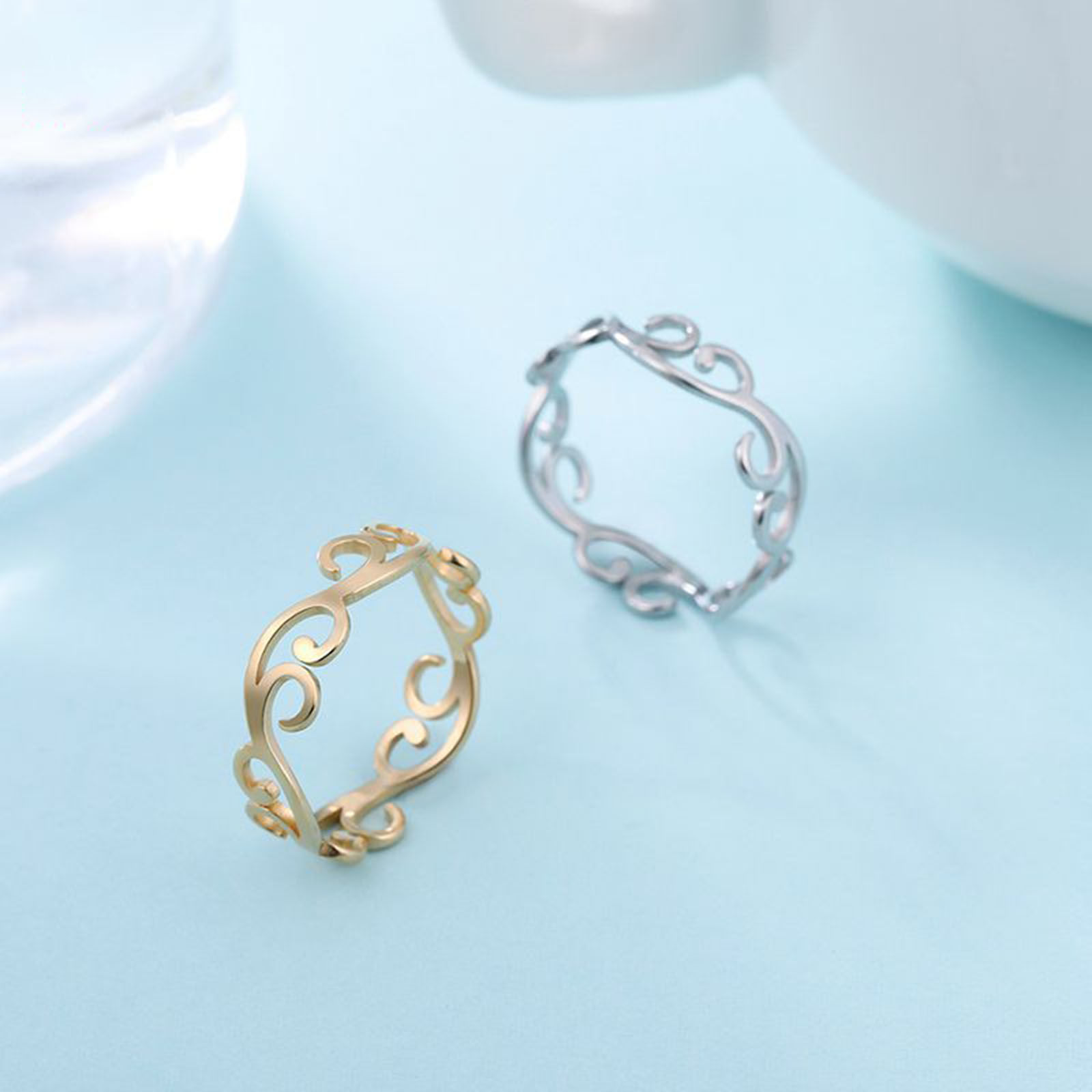 Picture of 304 Stainless Steel Unadjustable Rings Multicolor Vine Hollow