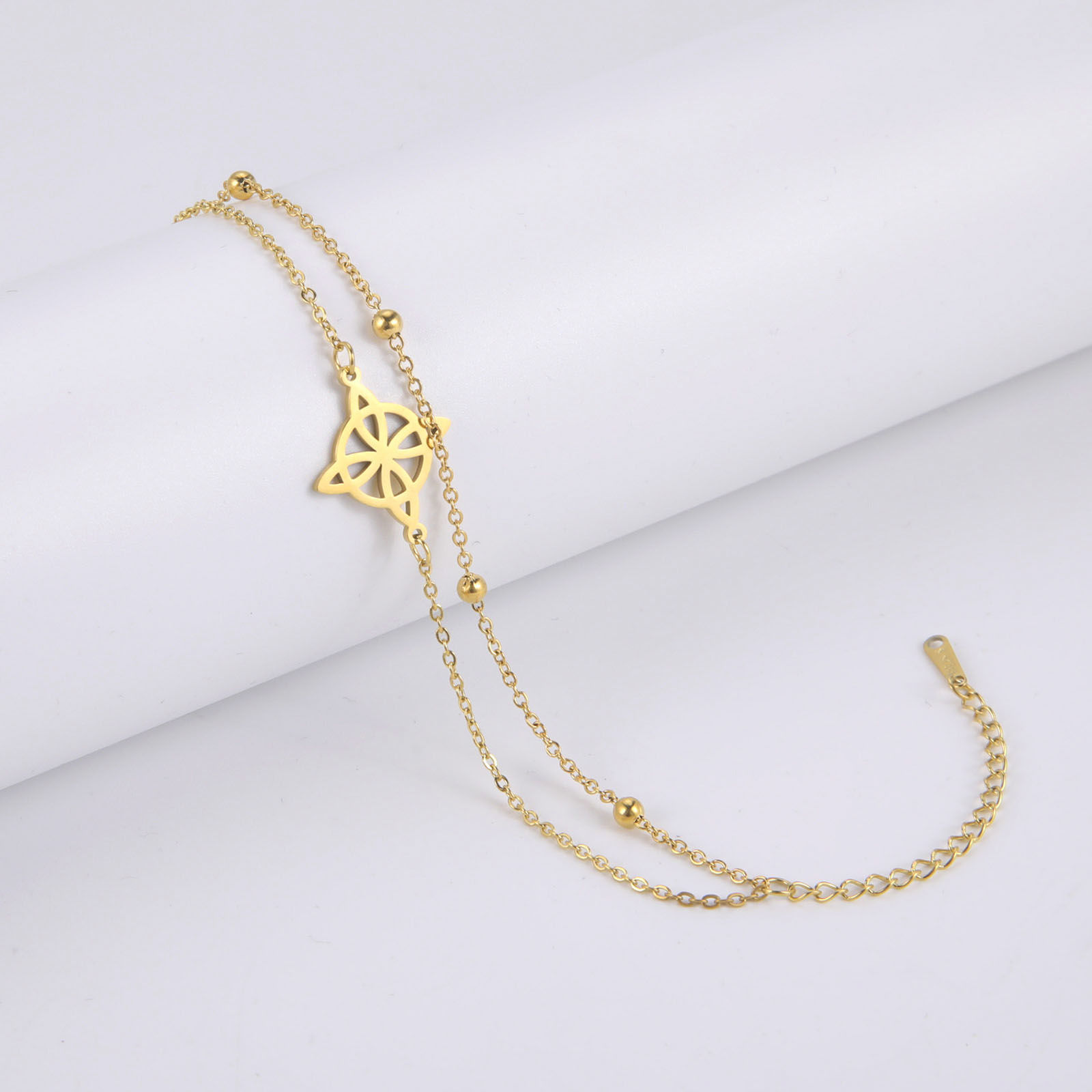 Picture of 304 Stainless Steel Link Cable Chain Multilayer Layered Bracelet Multicolor Flower Hollow 17cm(6 6/8") long