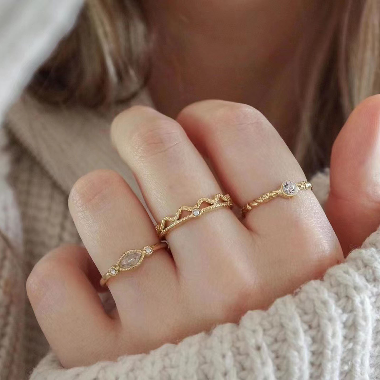 Изображение Экологичный Изысканный Стильный 14K Реальный Позолоченные 304 Нержавеющая Сталь & Циркон Открытые Регулируемые Кольца Для женщин Партия 1 ШТ